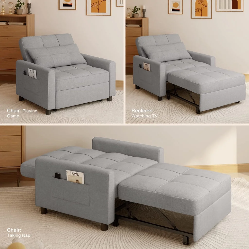 Convertible Sleeper Chair, Aiho 3 - in - 1 Convertible Sofa Bed Recliner Chair with Pull Out Couch - Dark Gray