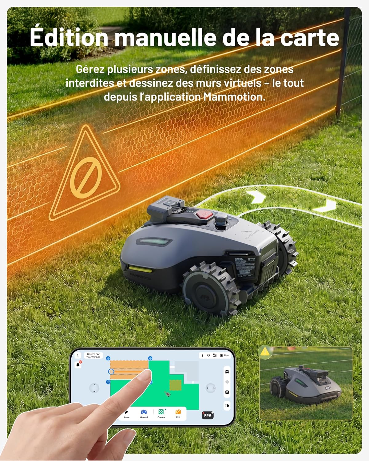 Robot tondeuse YUKA Mini 2 500 m² zéro perte signal IA triple caméra cartographie multi zones