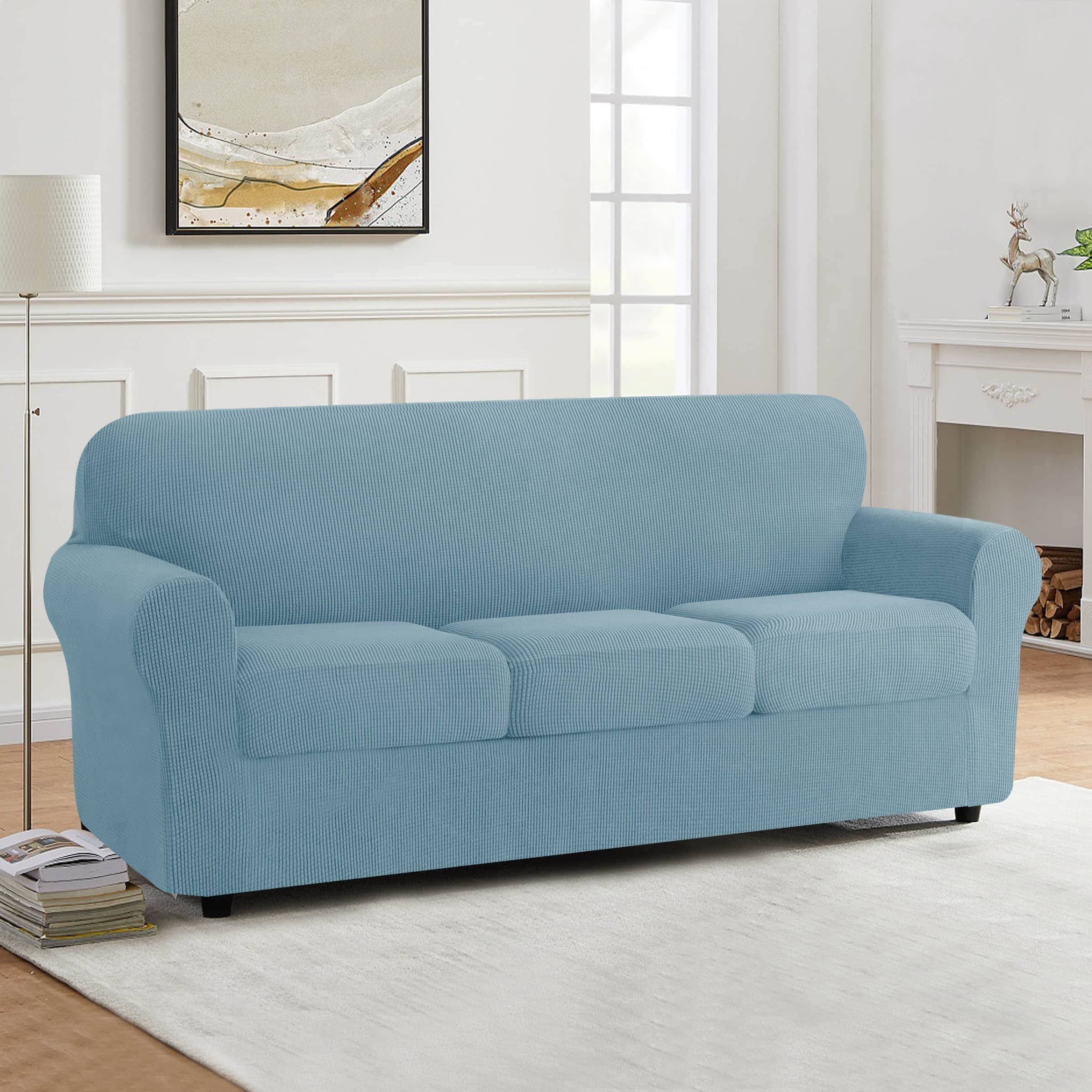 Subrtex Stretch Textured Grid Sofa Cover Slipcover,Separate Cushion Cover(Steel Blue, Sofa), Size: Sofa/3-Seater