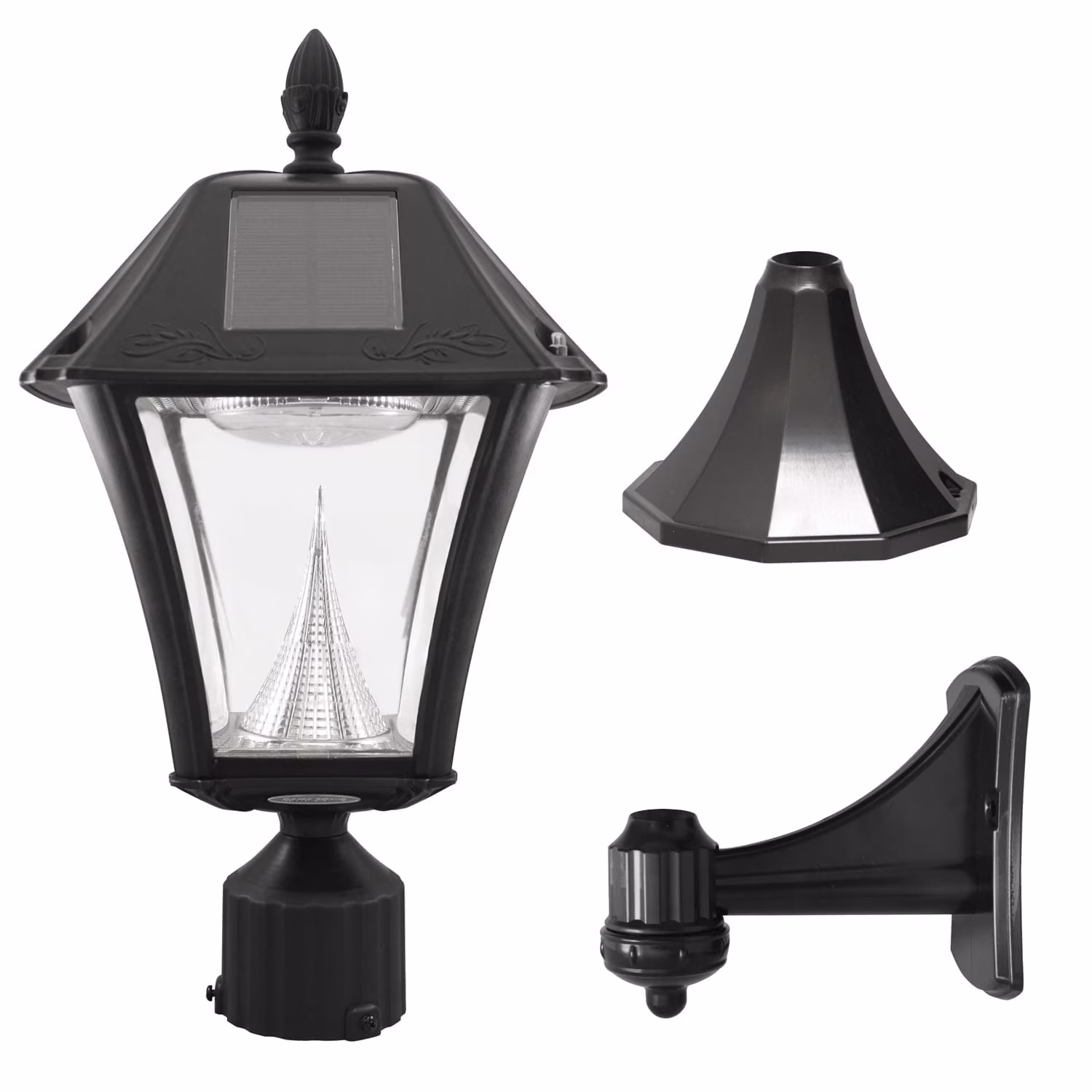 Gama Sonic Baytown II Solar Light in Bright White - Wall/Pier/ 3 in Fitter Mounts - Black Finish
