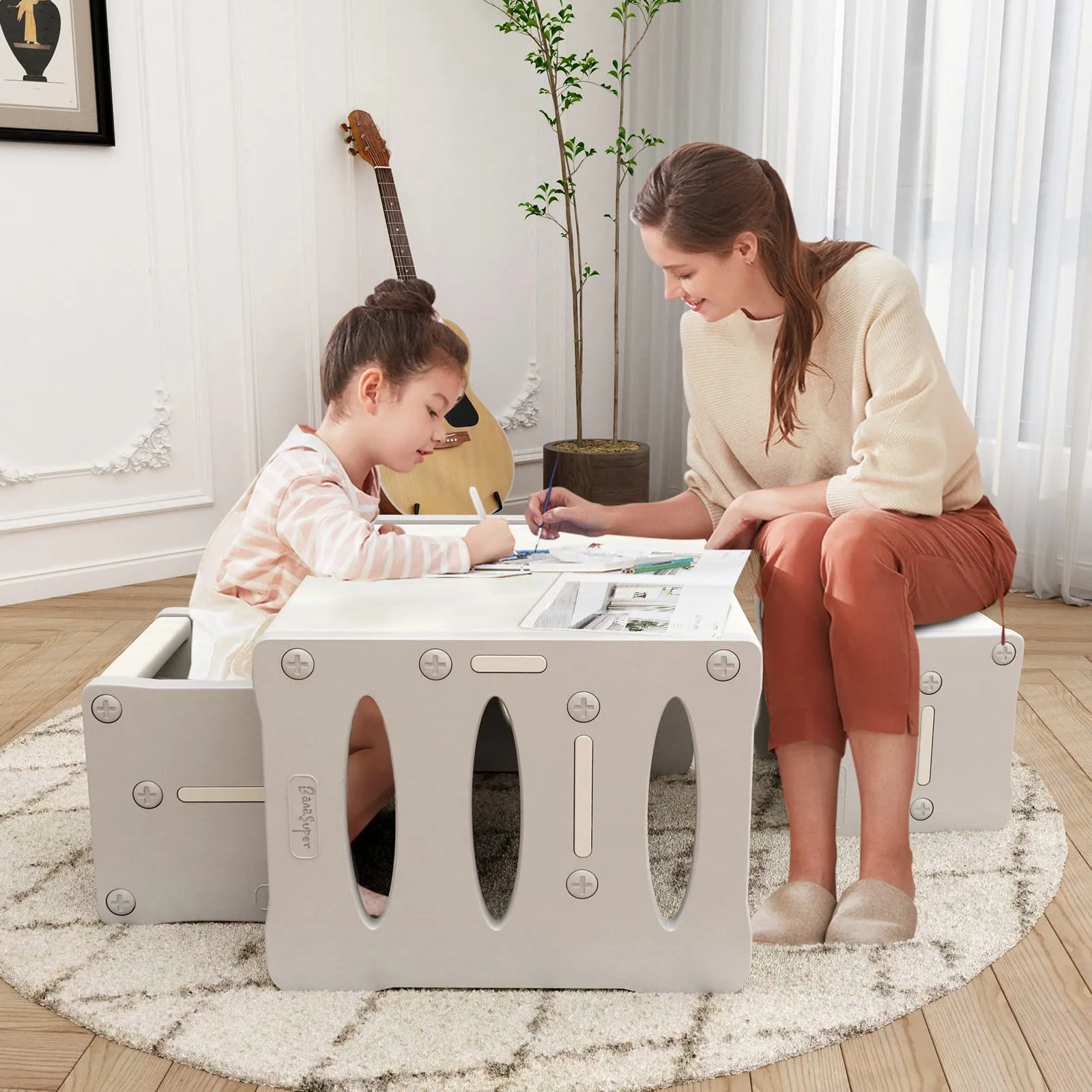 BanaSuper Plastic Kid's Table and 2 Chairs Set
