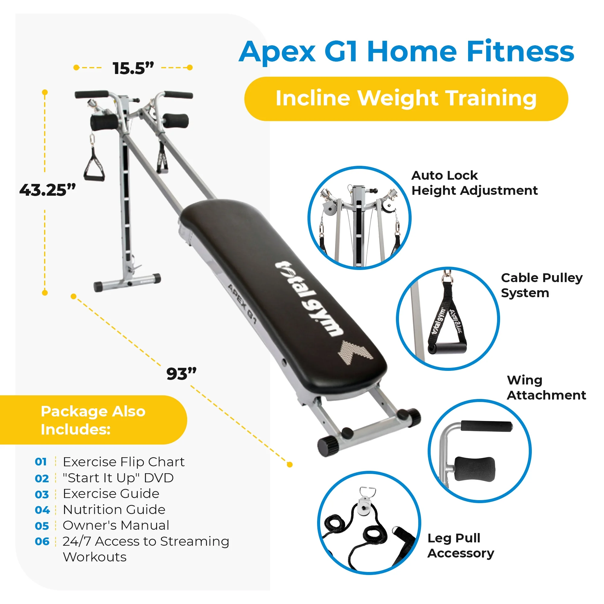 Total Gym APEX G5 Home Fitness Incline Weight Trainer Equipment W/ 10 Resistance Levels