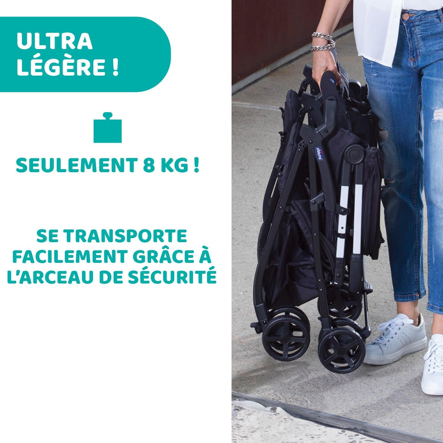 Poussette double tandem Ohlalà inclinable pliable jumeaux jusqu’à 15kg capote extensible noir