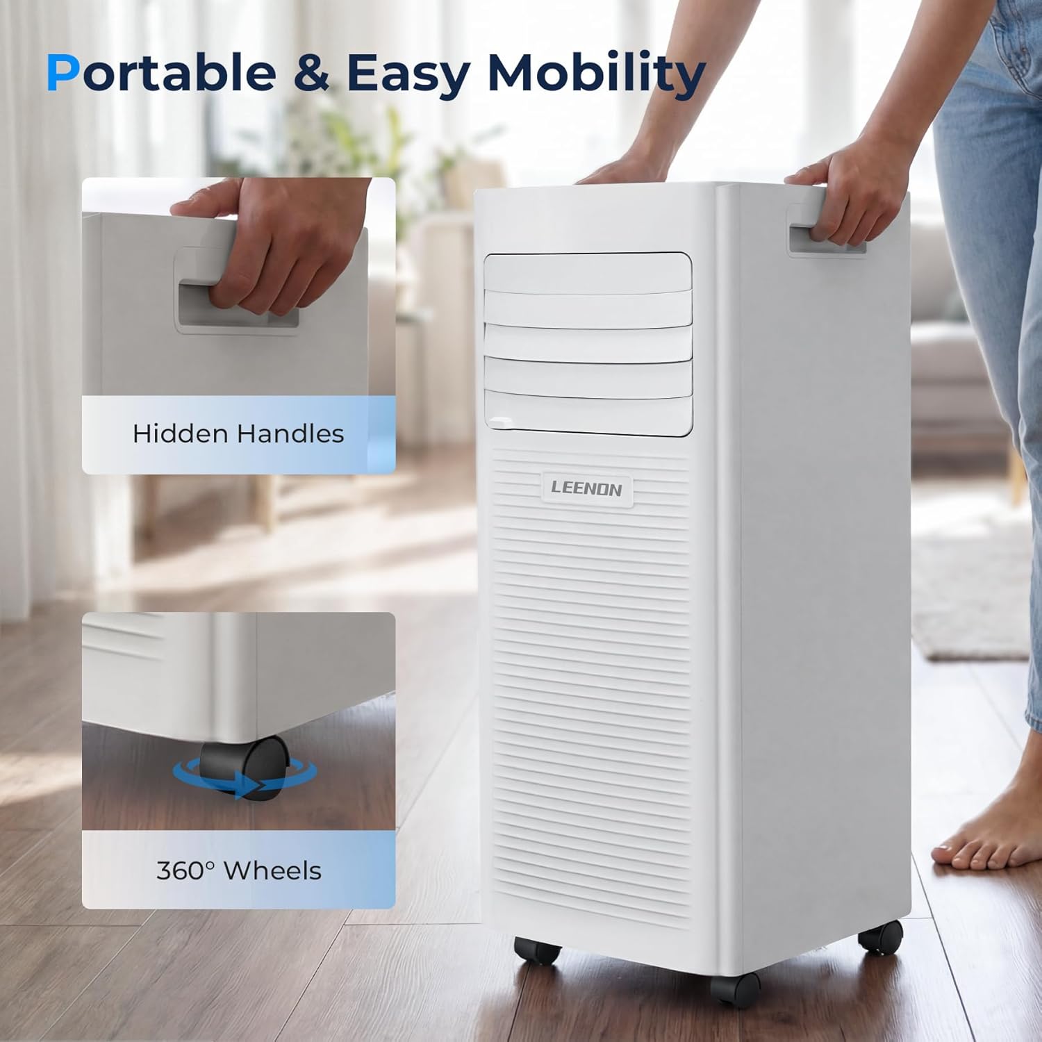 Climatiseur mobile 9000 BTU 4 en 1 déshumidificateur mode sommeil silencieux kit fenêtre télécommande 35 m²