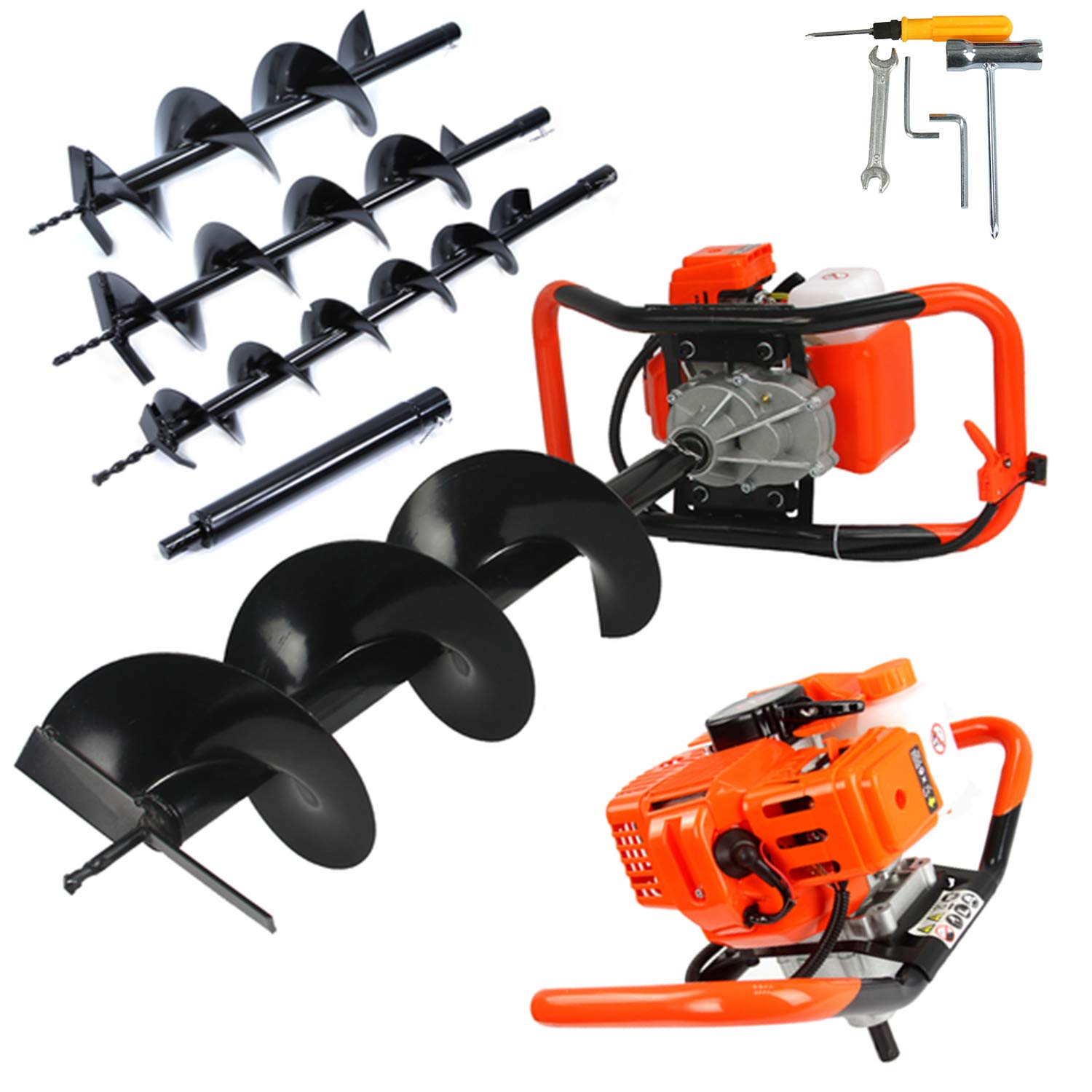 Tarière thermique 62 cc 5,2 CV avec mèches 100 150 200 mm et rallonge