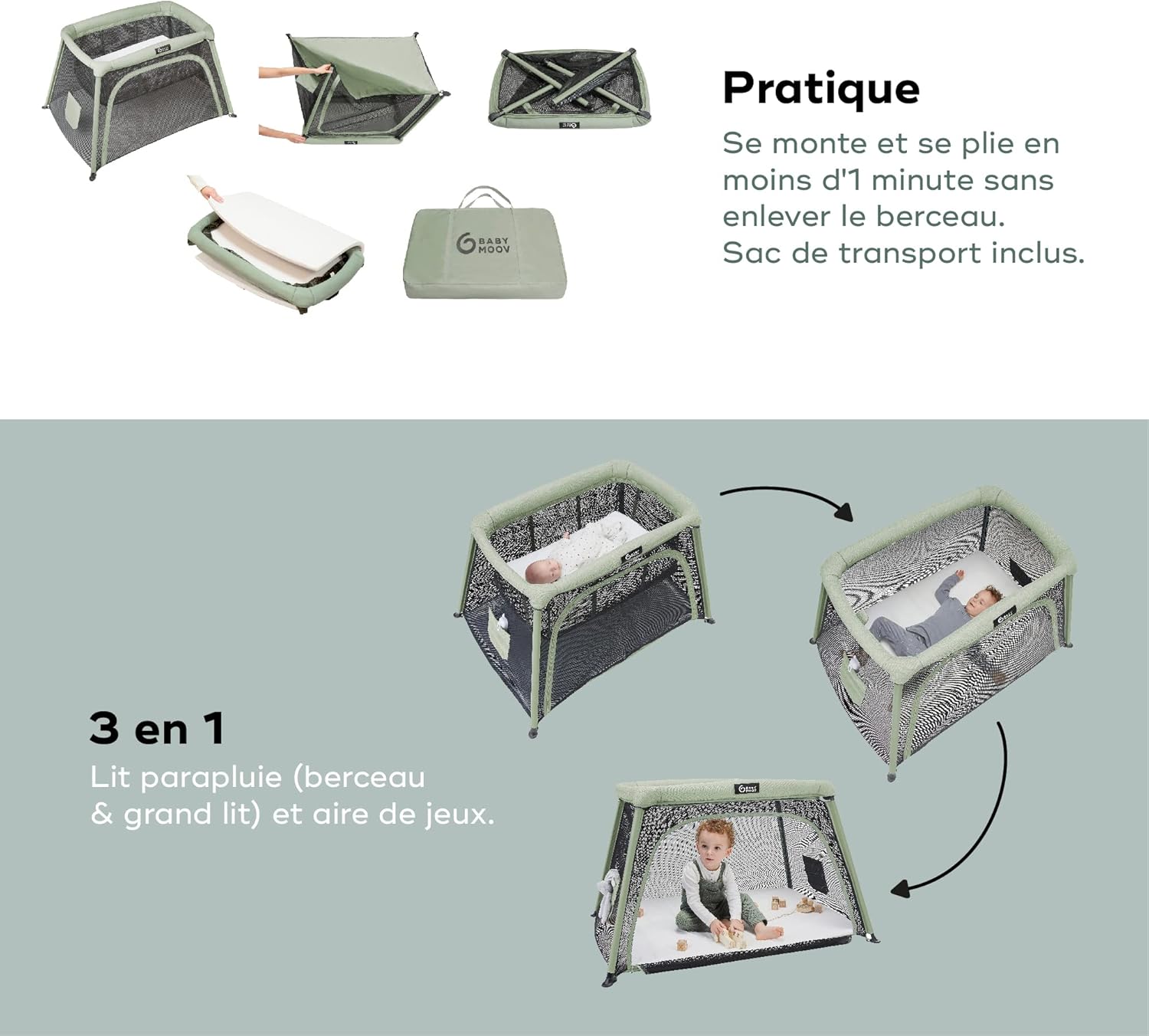 Lit parapluie 3 en 1 berceau lit d appoint aire de jeux pliable