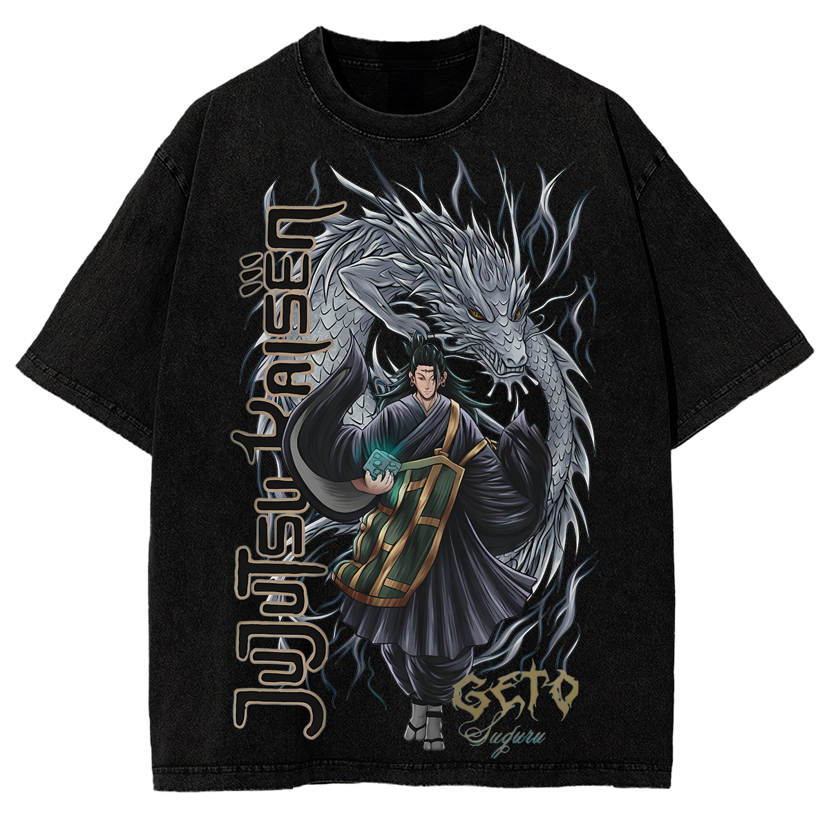 Retro Anime Graphic Tee Jujutsu Kaisen Suguru Geto Anime Washed Streetwear T Shirt