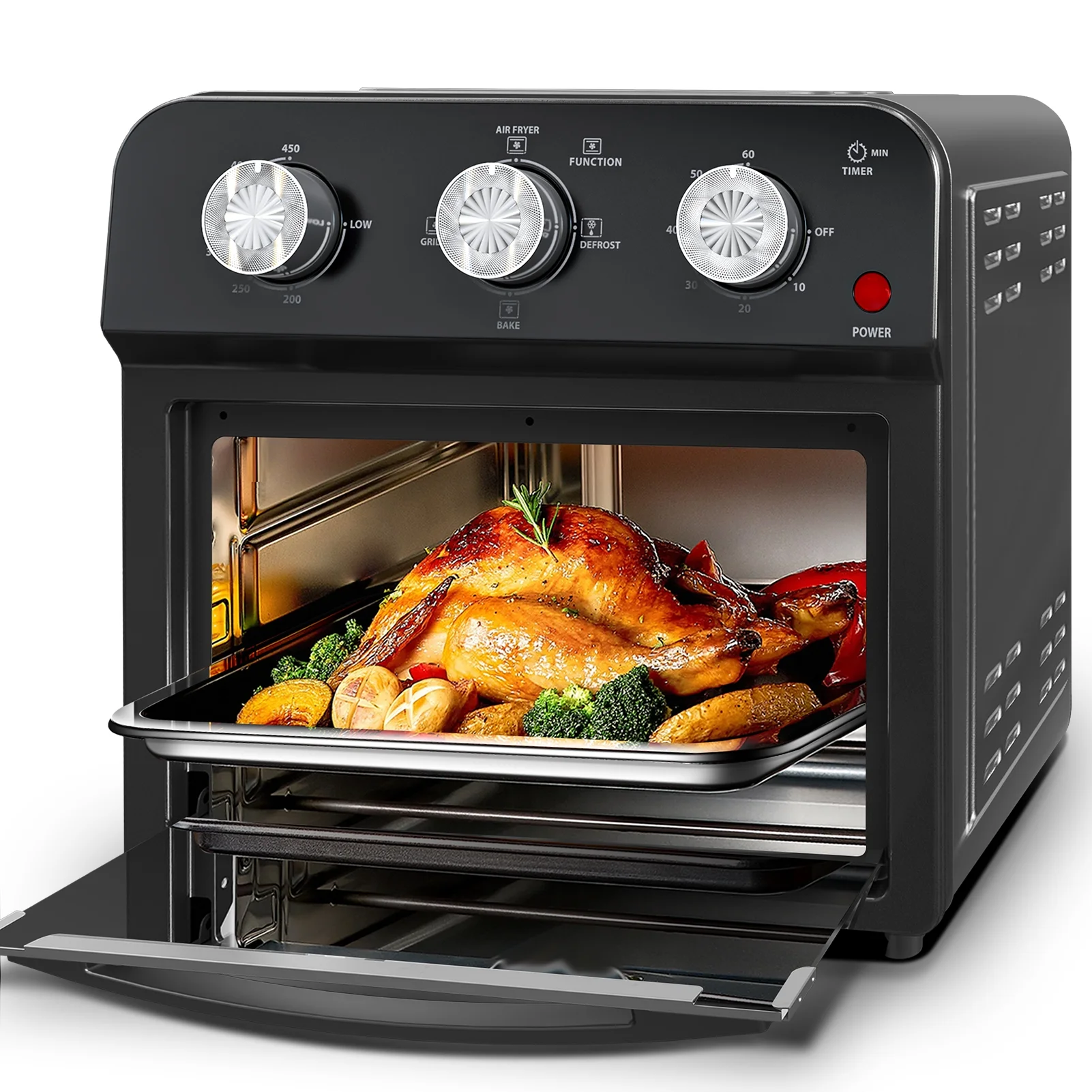 Plumchef 12 Quart 4 Slices Air Fryer Convection Toaster Oven, 1500W, 4 Cooking Modes, 7 in 1 Multifunction with Roast, Bake, Grill, Broil, Toast, Dehydrate, Defrost, Stainless Stee