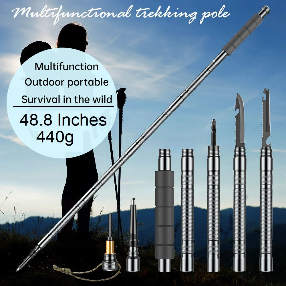 Outdoor Survival Hiking Walking Stick – Collapsible Survival Trekking Pole
