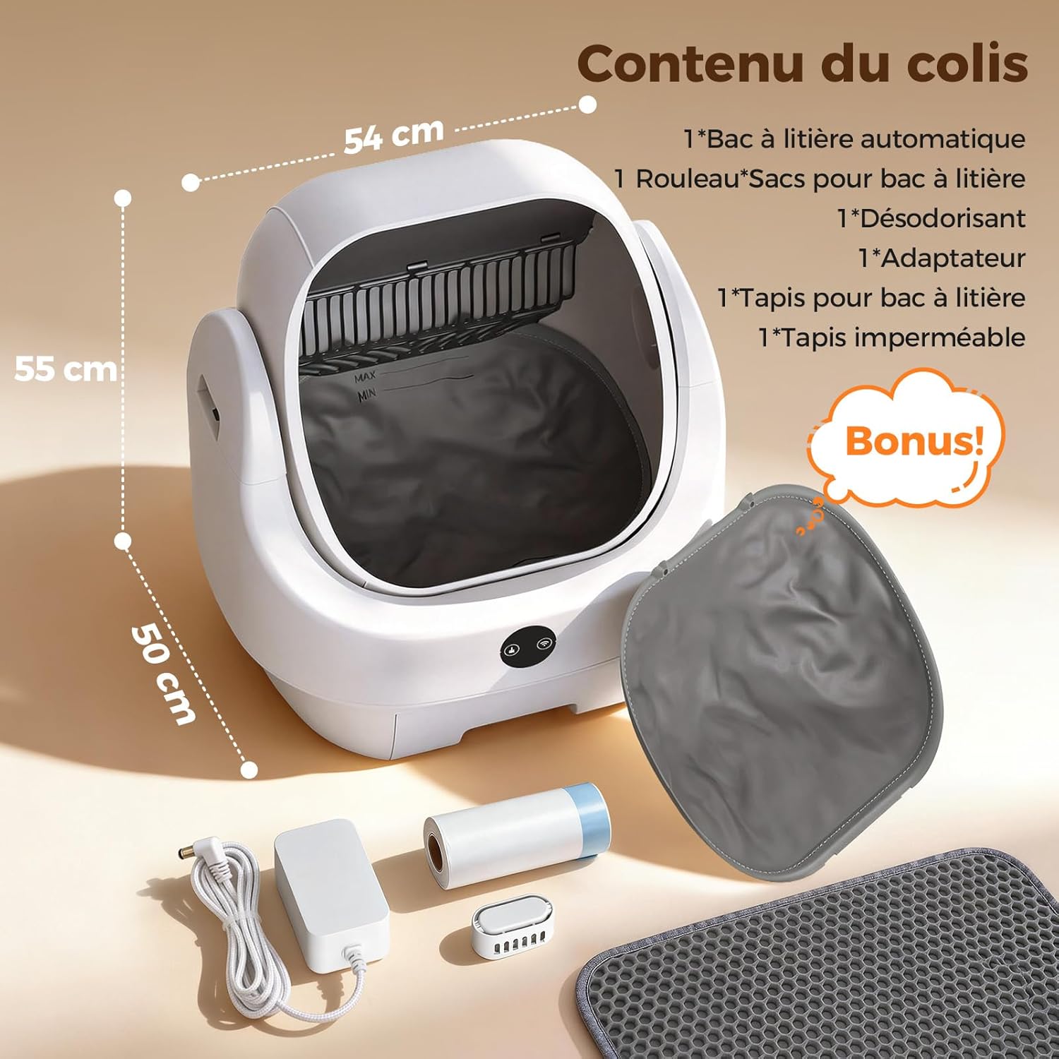 Litière chat autonettoyante ouverte grande capacité contrôle app sécurité anti odeur multi chats