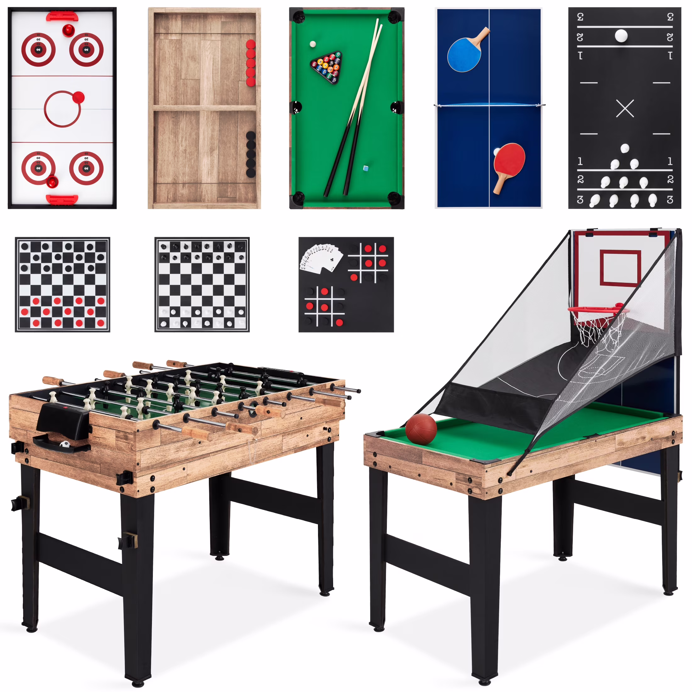 Best Choice Products 13 - in - 1 Combo Game Table Set W/ Ping Pong, Foosball, Basketball, Hockey, Archery - Natural