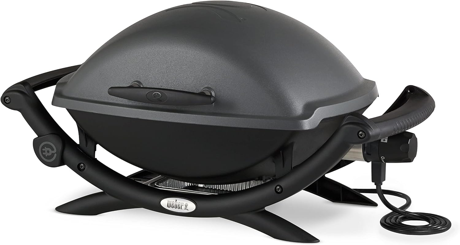 Barbecue électrique Q2400 avec support tablettes surface cuisson 54 x 39 cm fonte aluminium gris