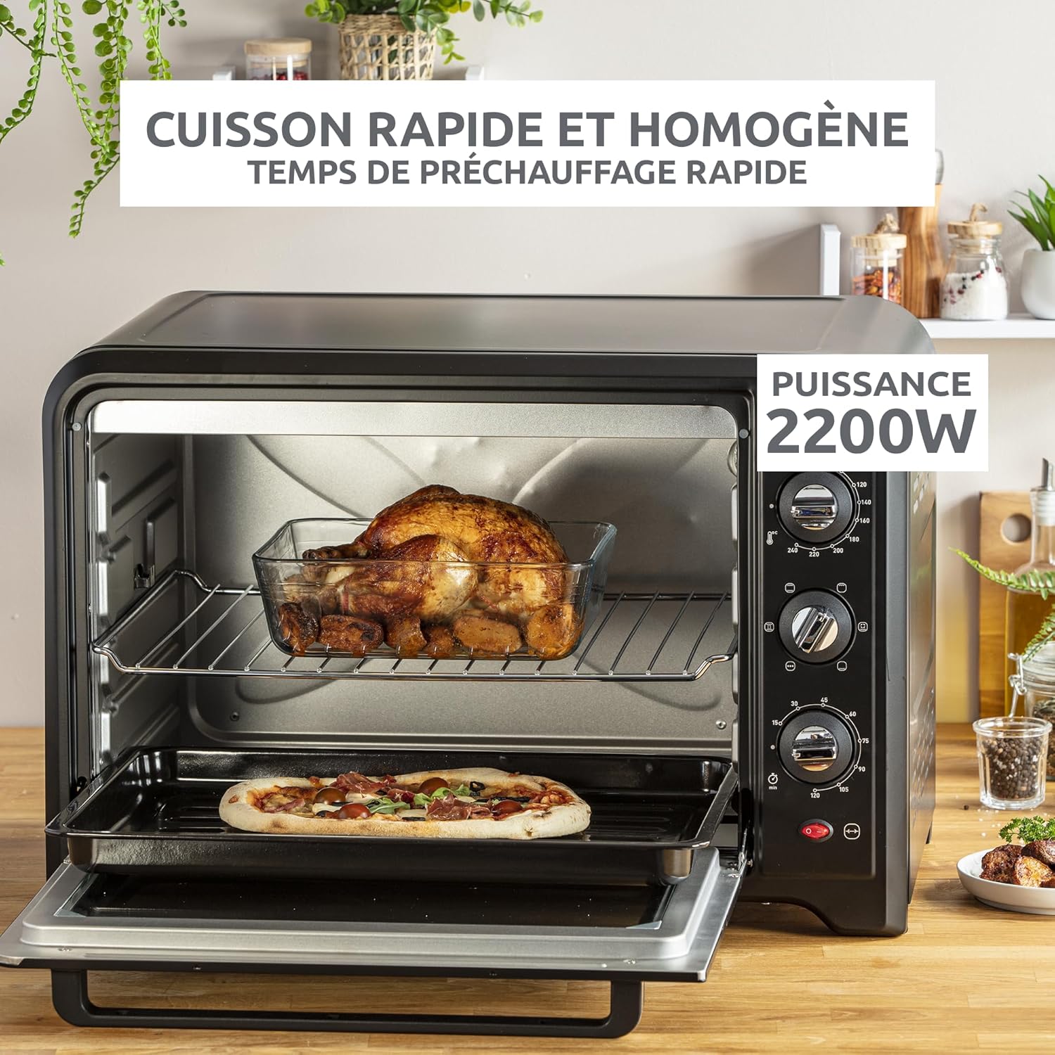 Four électrique 60 L chaleur tournante 7 modes tournebroche thermostat 240 degrés