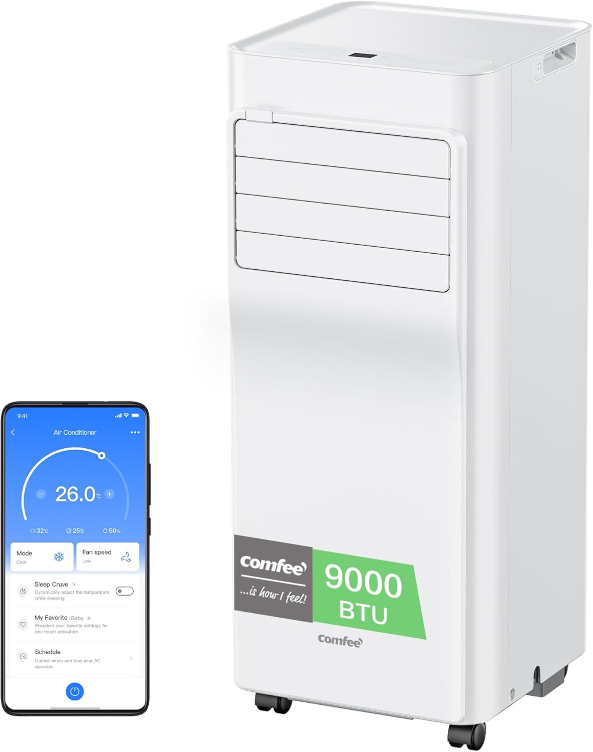 Climatiseur mobile 9000 BTU 26 kW app 3 modes 3 vitesses compact pièces 33 m² Breezy Cool 26 Alexa