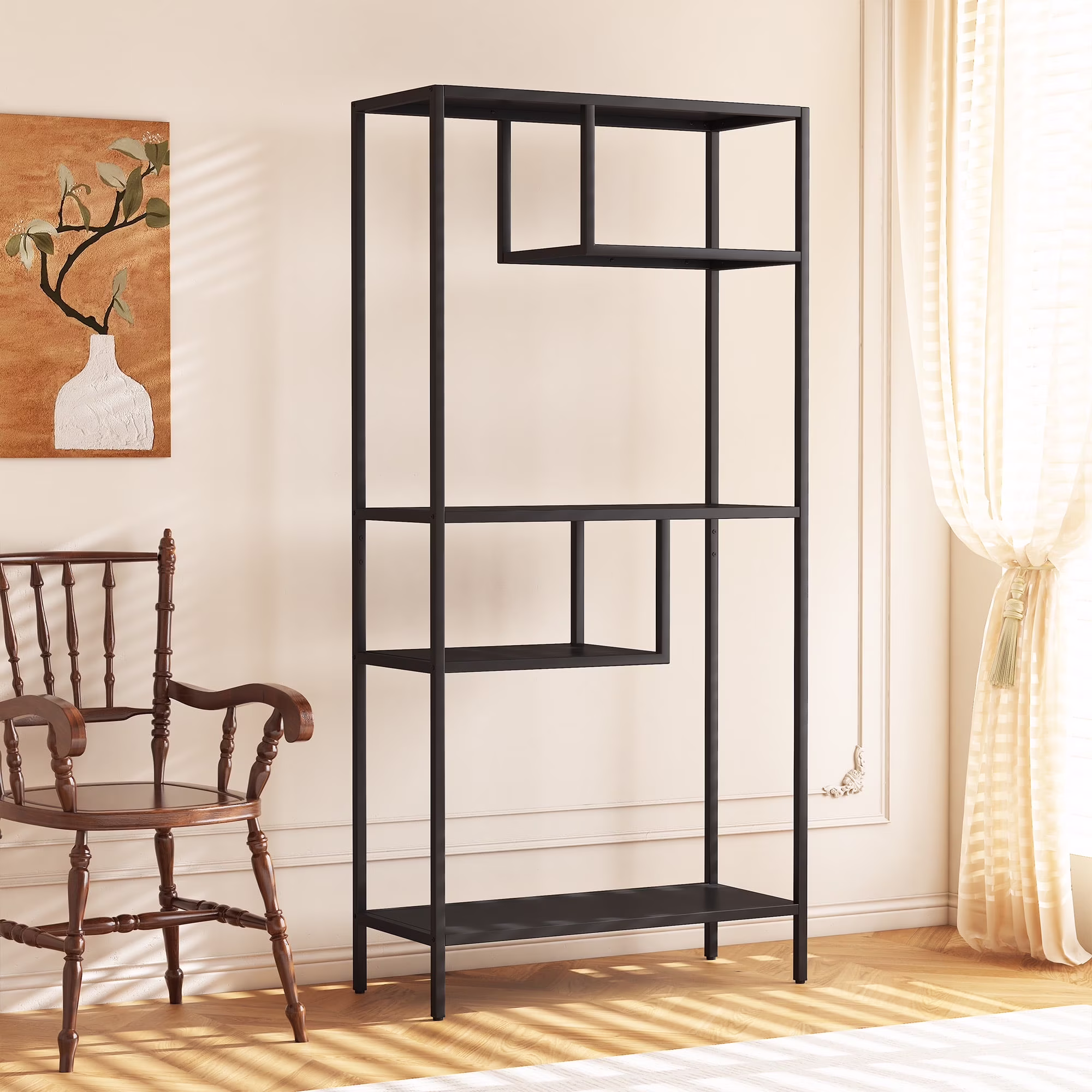Modern Storage Shelf with 4 Compartments & Metal Legs, Freestanding Organizer, Book Shelves Display Shelves for Living Room, Bedroom, Home Office
