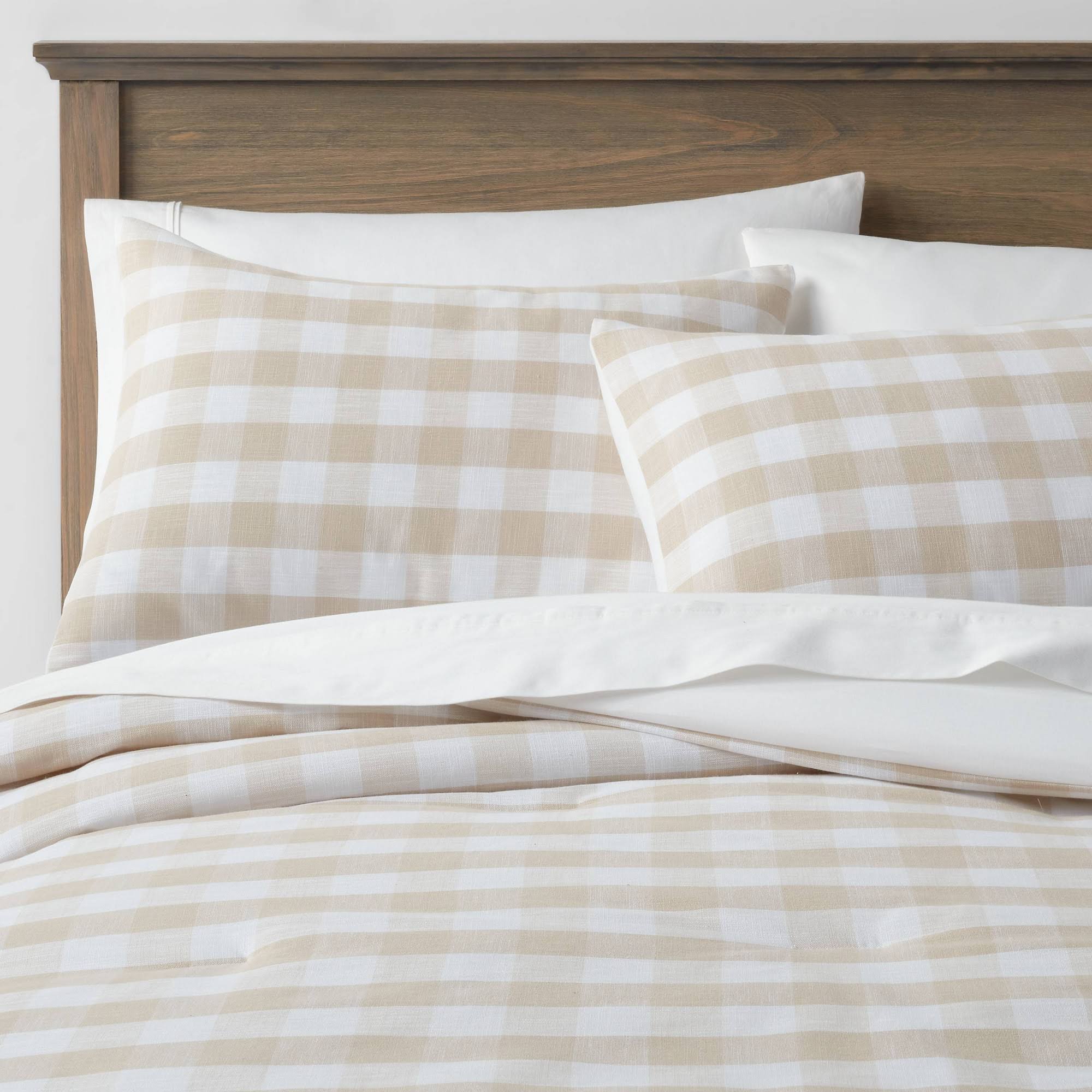 King Yarn-Dyed Gingham Comforter & Sham Set Khaki - Threshold