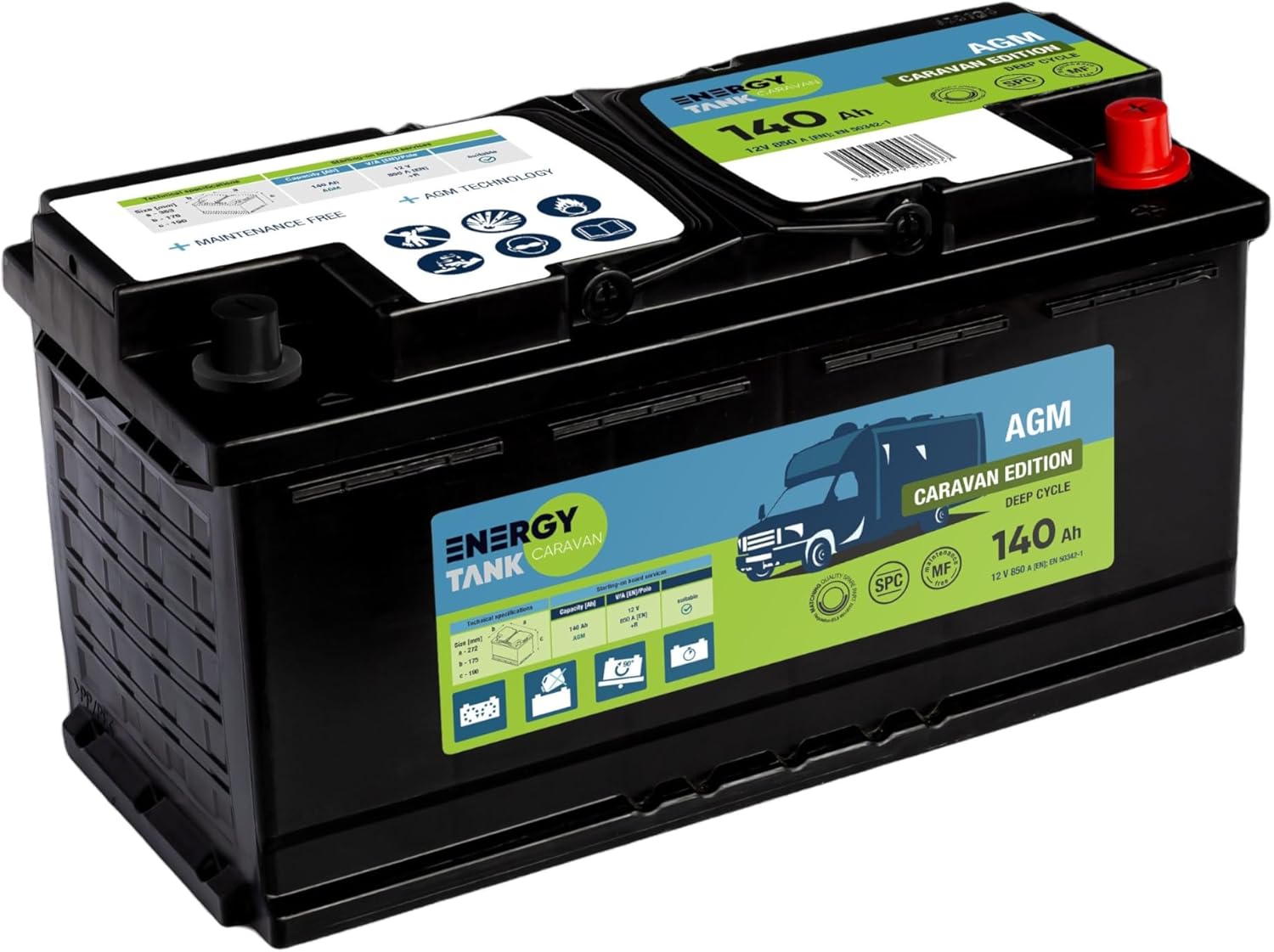 Batterie AGM 12 V 140 Ah décharge lente camping car bateau