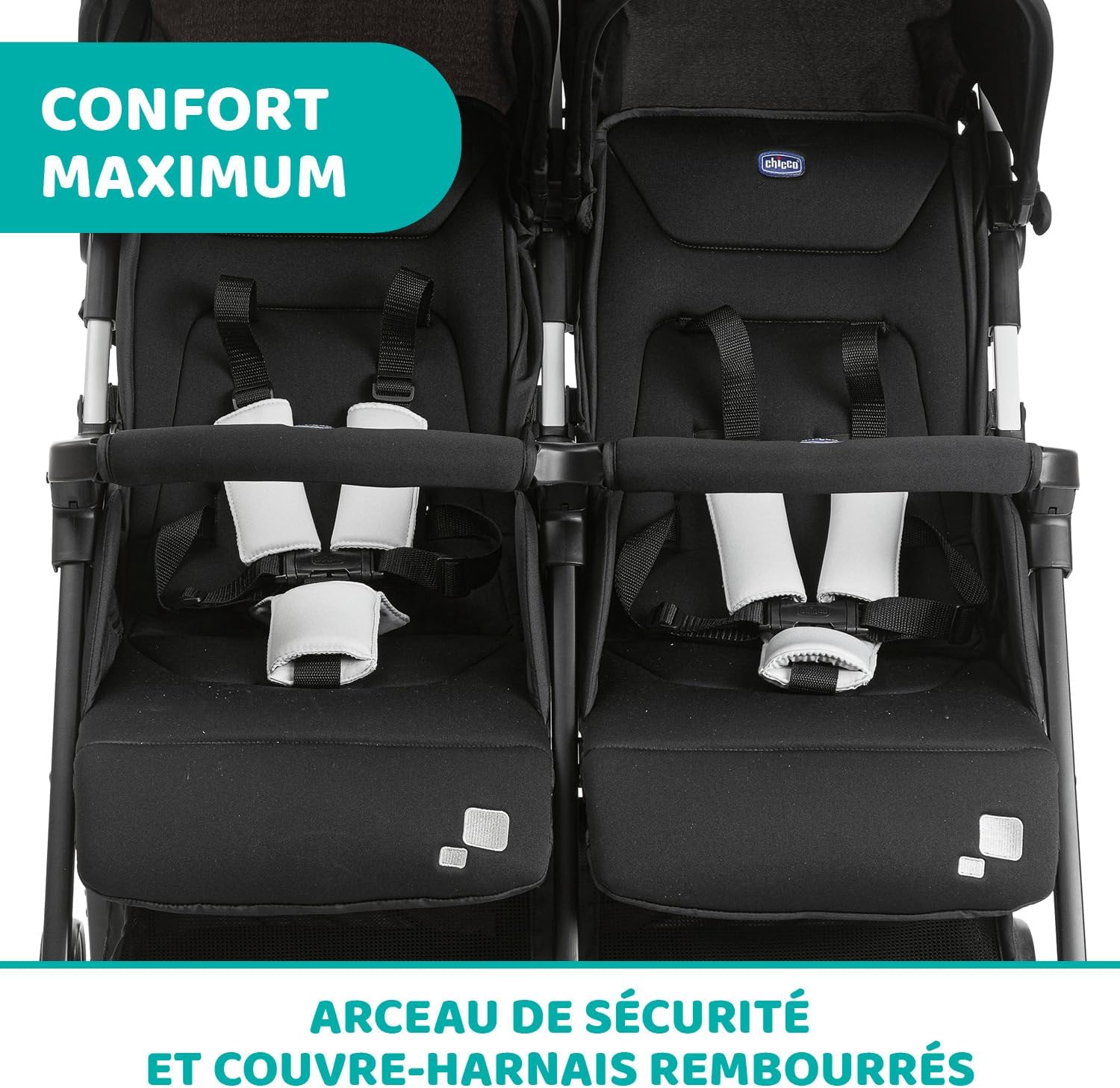 Poussette double tandem Ohlalà inclinable pliable jumeaux jusqu’à 15kg capote extensible noir