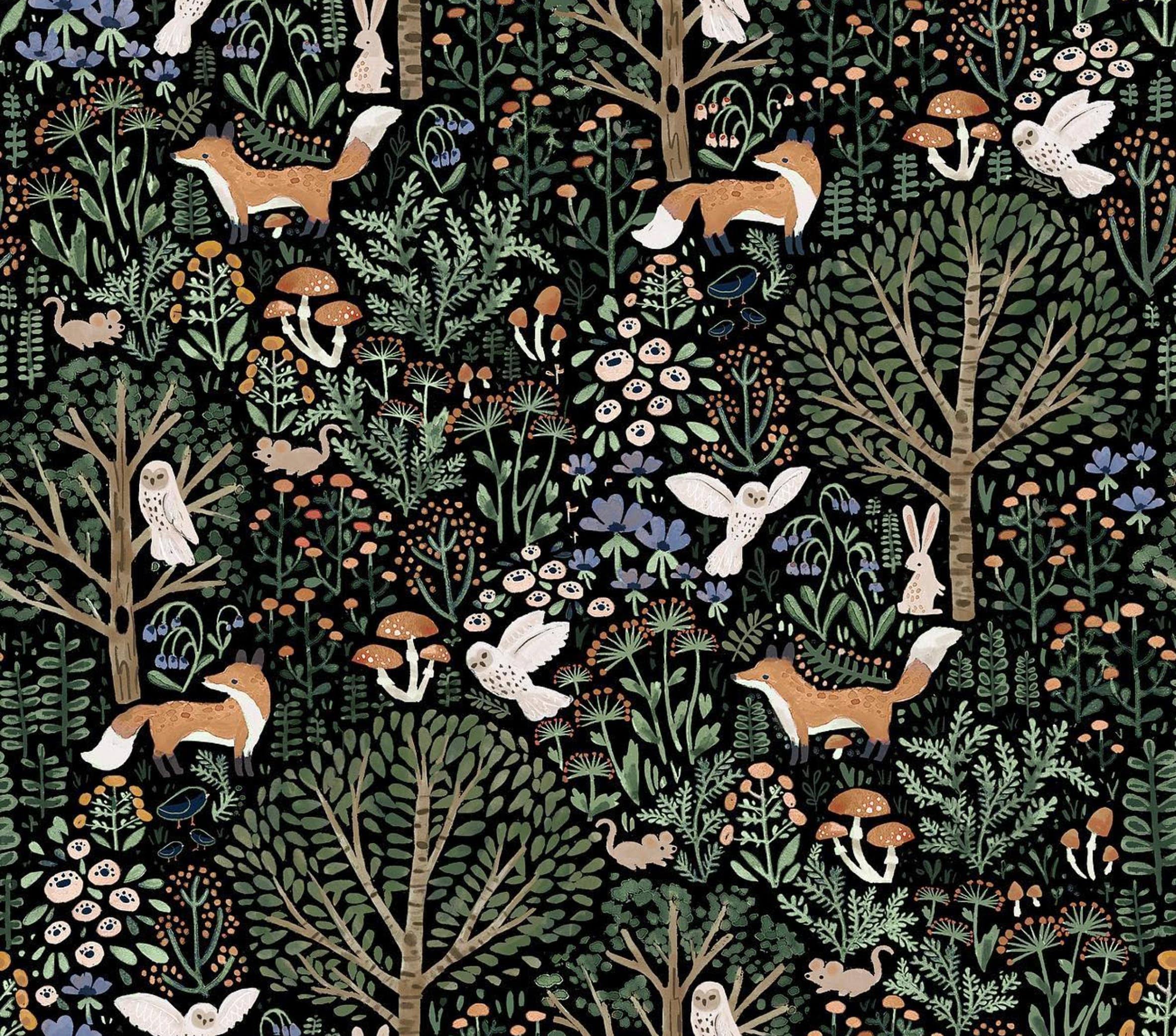 MuralPeel Fairy Forest Animals Mushroom Fox Owl Peel and Stick Wallpaper Self Adhesive Removable Easy Peel Off Stick on Wall Paper for Bedroom