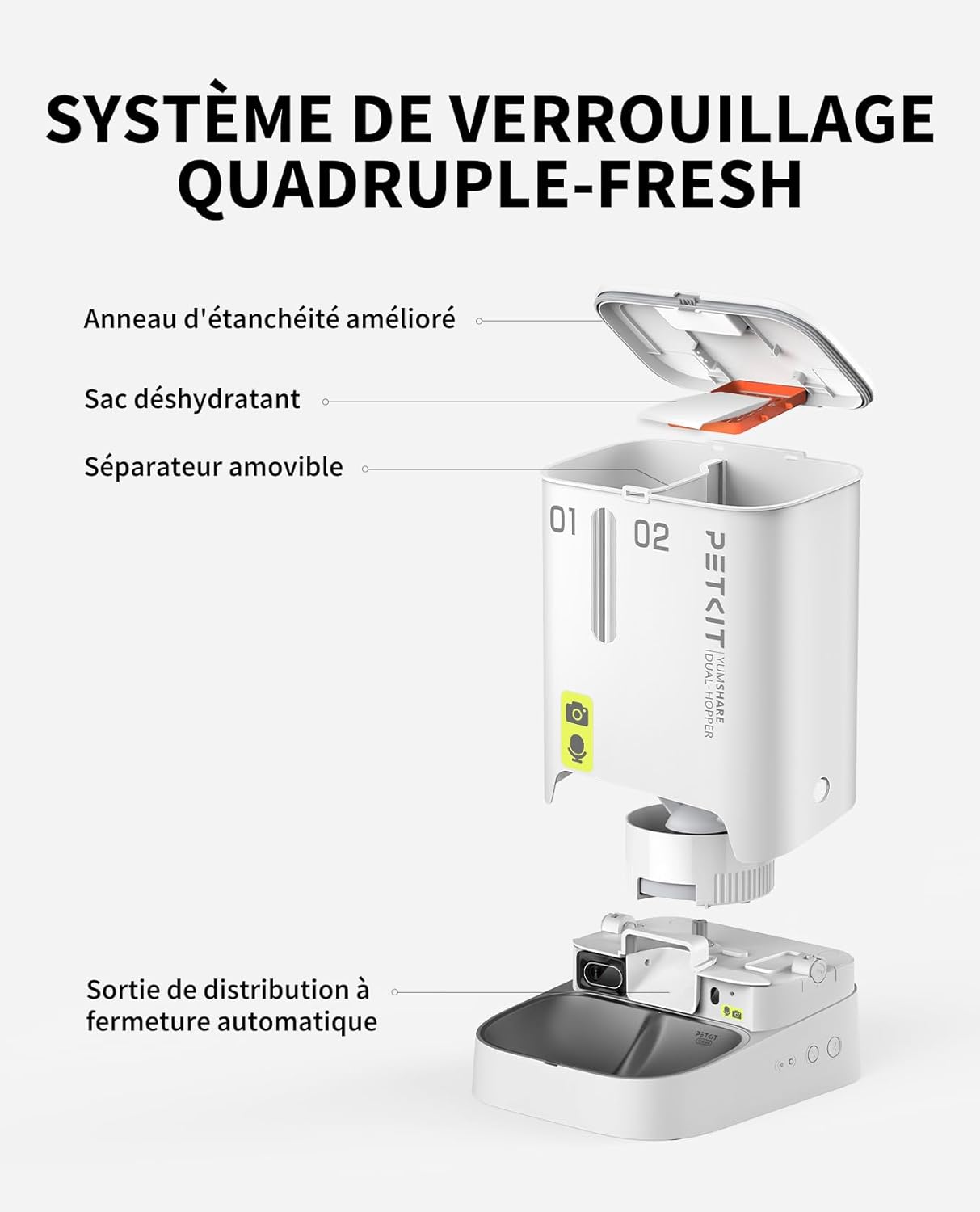 Distributeur croquettes chat caméra 1080P double trémie 5 L contrôle appli