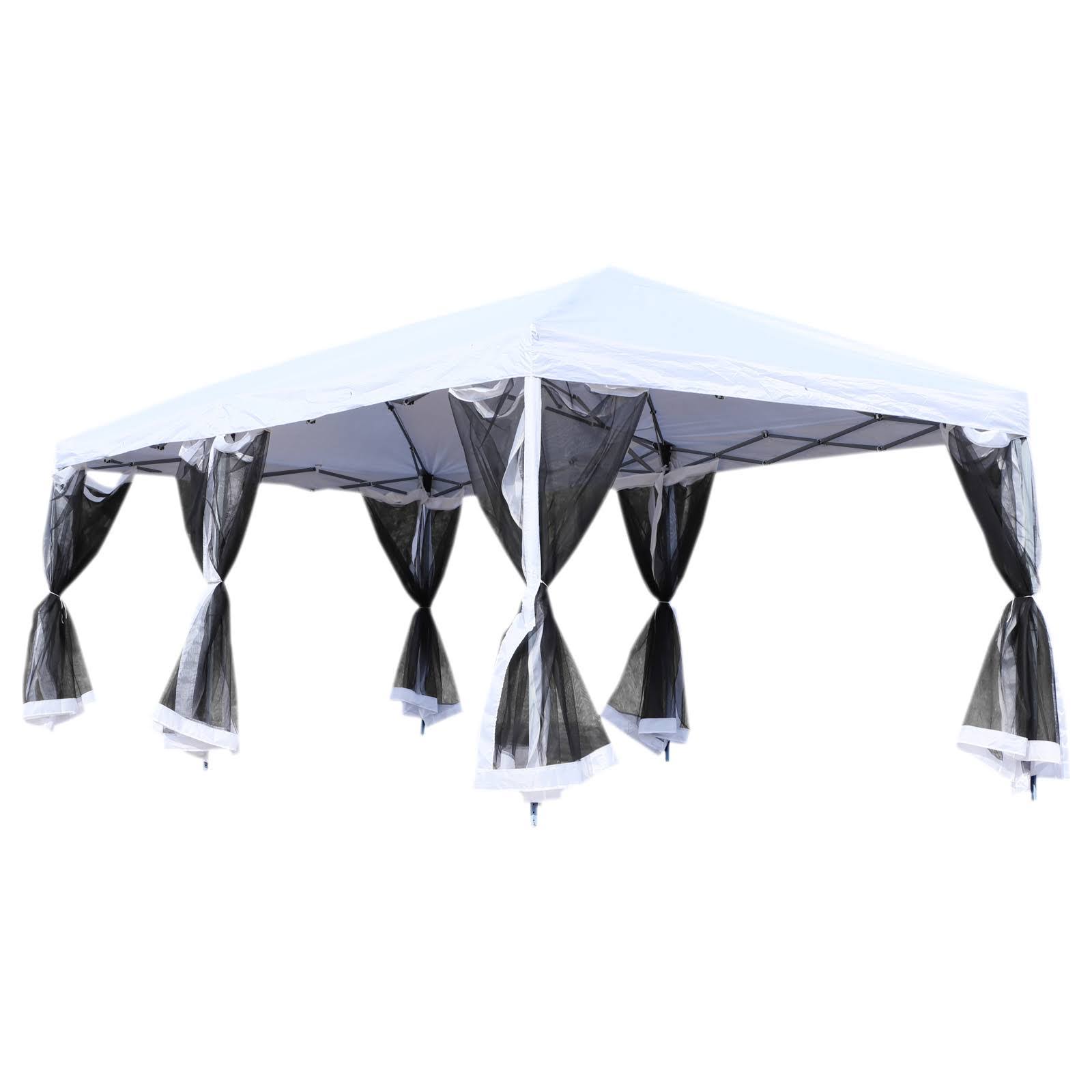 Outsunny 10' x 20' Easy Pop Up Canopy Party Tent with 6 Removable Mesh Sidewalls - Cream White