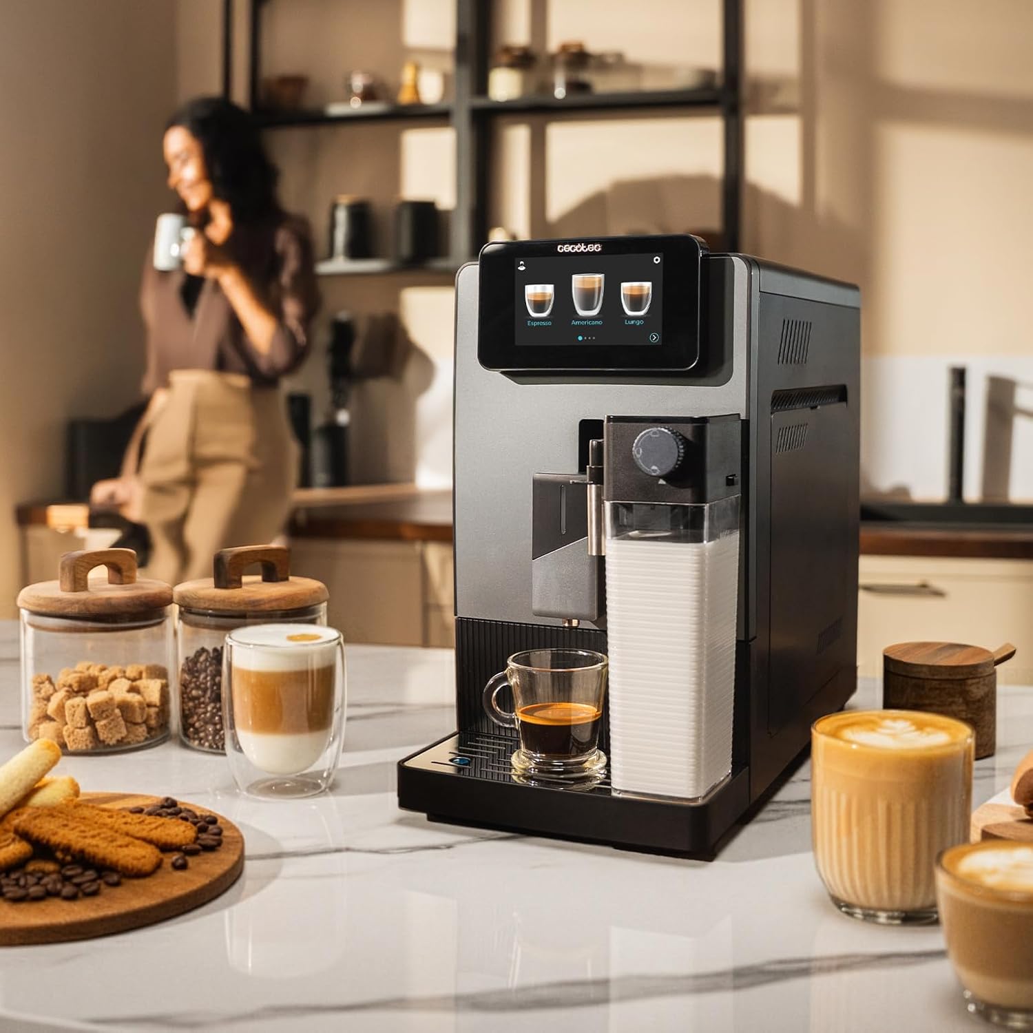 Machine café expresso automatique 1500 W 19 bars 6 boissons moulin conique