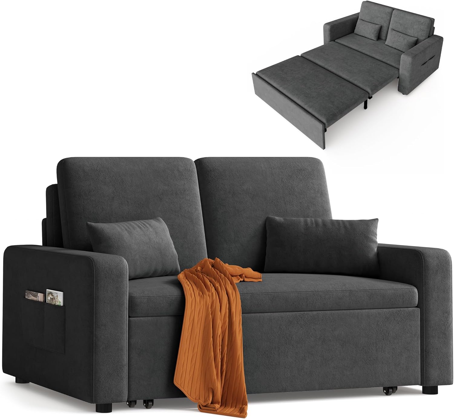Canapé lit 2 places convertible 147 x 196 x 87 cm velours gris foncé