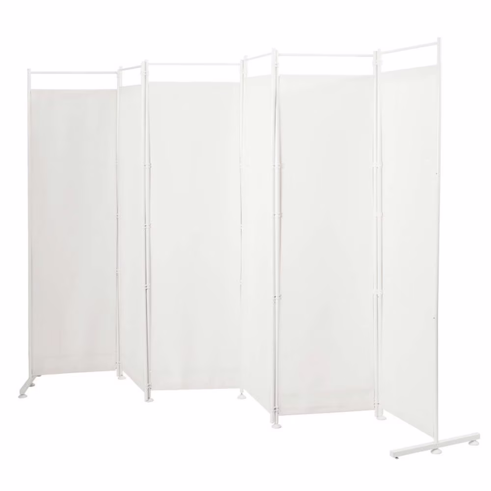 Spaco 6 - Panel Room Divider Folding Privacy Screen, Privacy Screen with 7 Large Adjustable Foot Pads and 2 Support Tubes, Room Divider for Indoor As Home, White