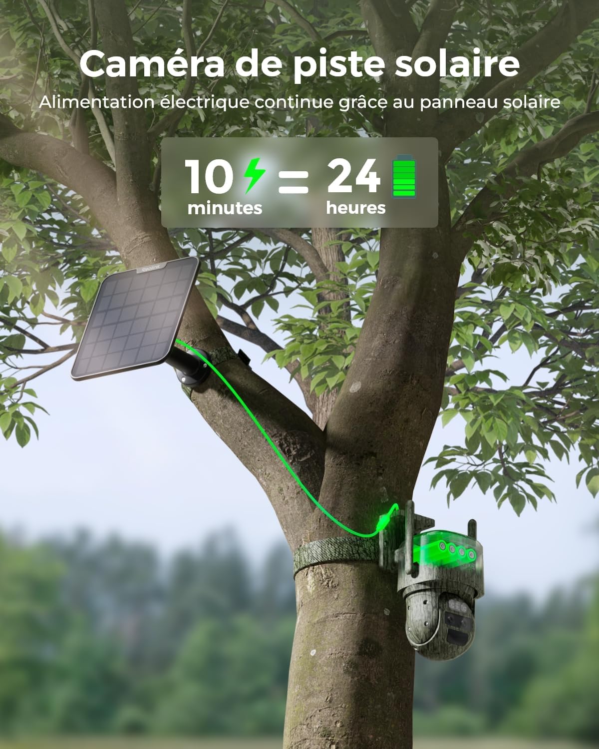 Caméra surveillance 4G LTE double objectif 4K SIM incluse PTZ suivi auto zoom hybride 6X IR sans lueur panneau solaire