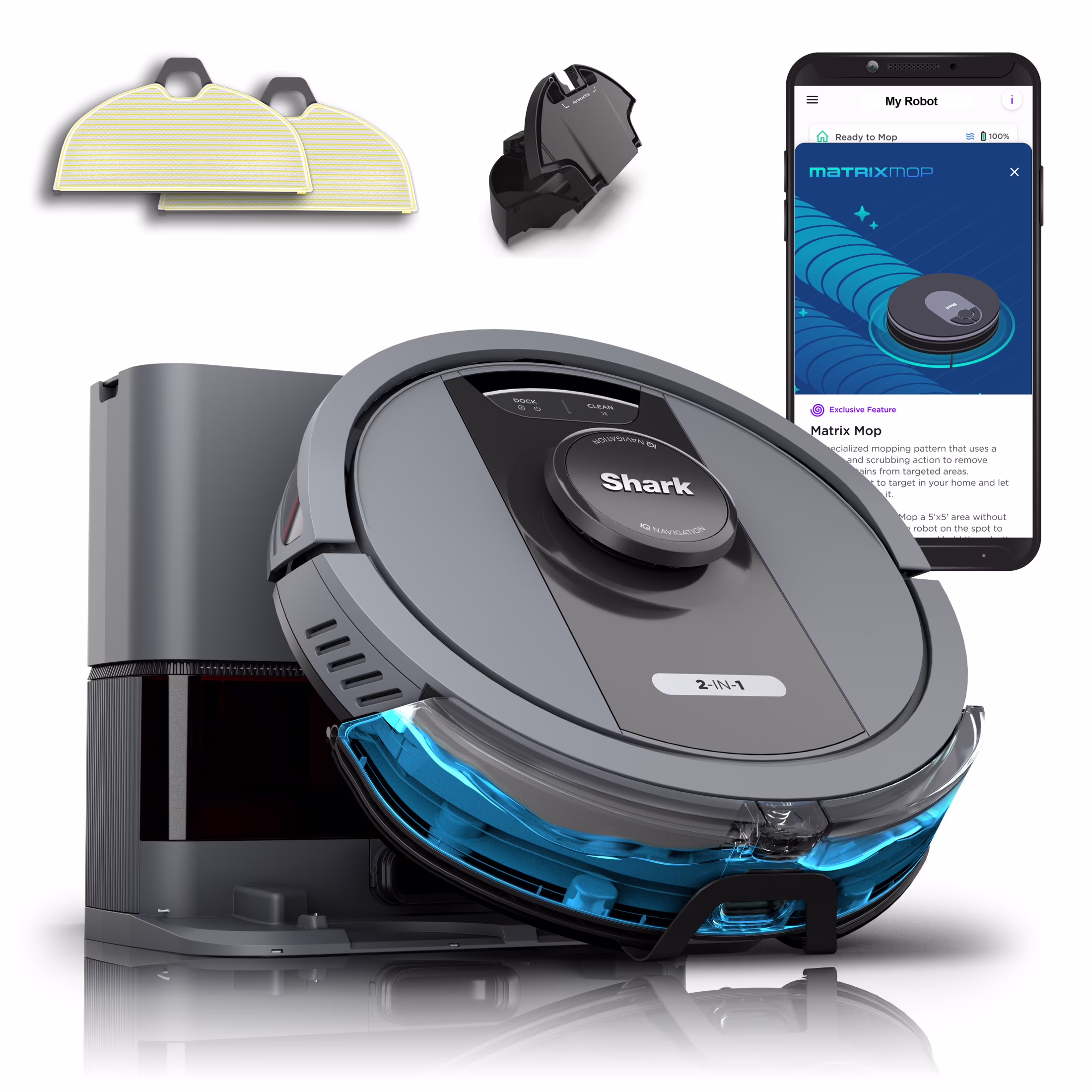 Shark Matrix Robot Vacuum & Mop, Auto Empty, Carpets and Hard Floors, 30 - Day Capacity Base, Precision Home Mapping, Pet - Friendly, Wi - Fi, RV2400WS