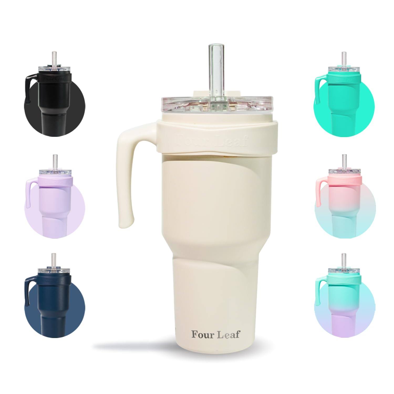 Four Leaf TrustyMate ÿ 100% Leak Proof 40 oz Tumbler with Handle and Built-In Straw Lid ÿ Insulated Leak Proof Stainless Steel Tumbler