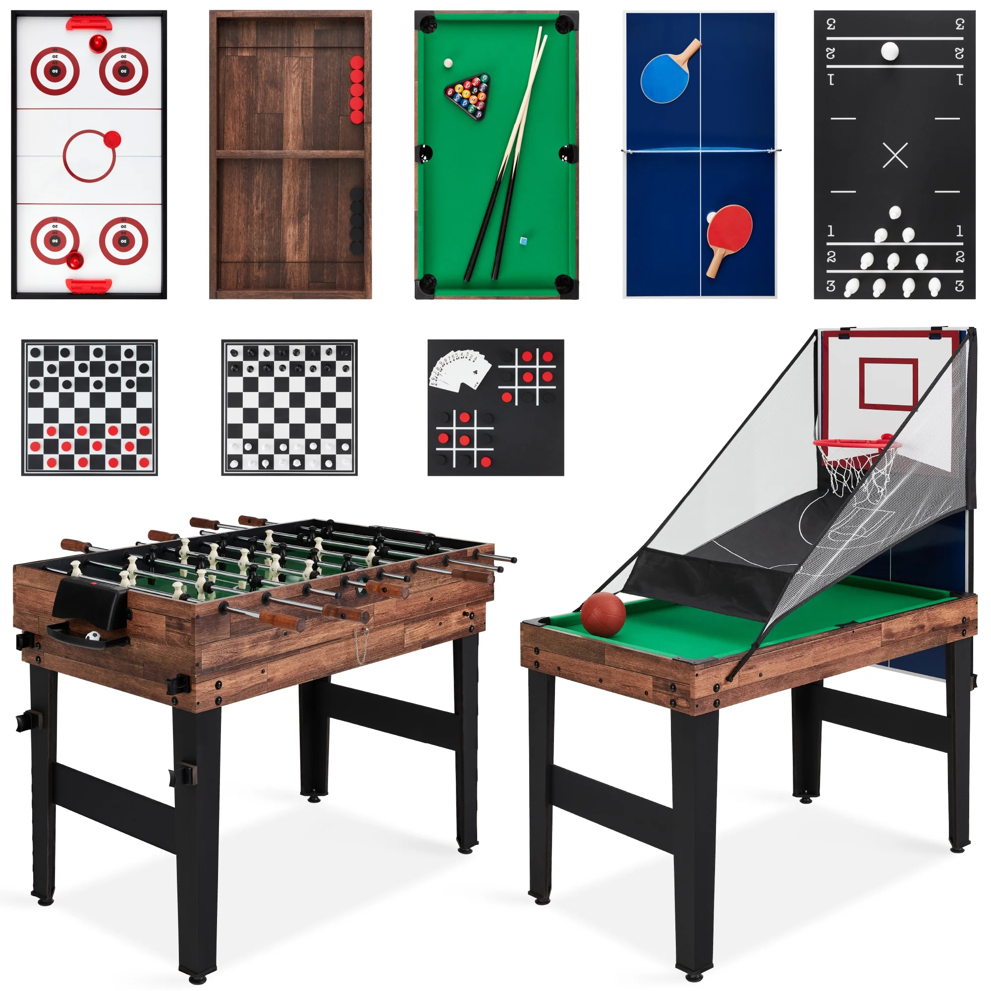Best Choice Products 13 - in - 1 Combo Game Table Set W/ Ping Pong, Foosball, Basketball, Hockey, Archery - Natural
