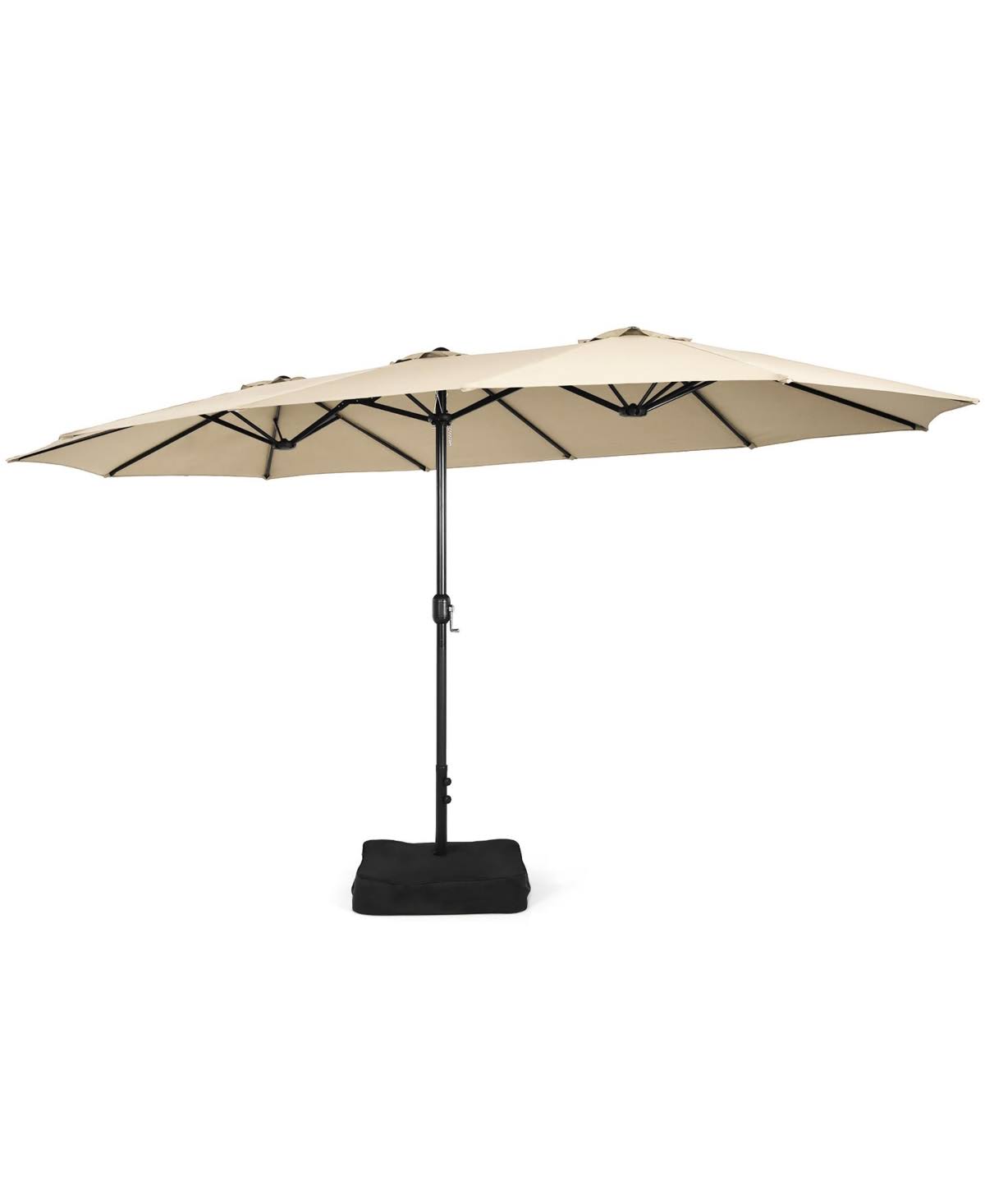 Costway 15ft Double-Sided Twin Patio Umbrella Outdoor Market w/ Crank & Base Beige