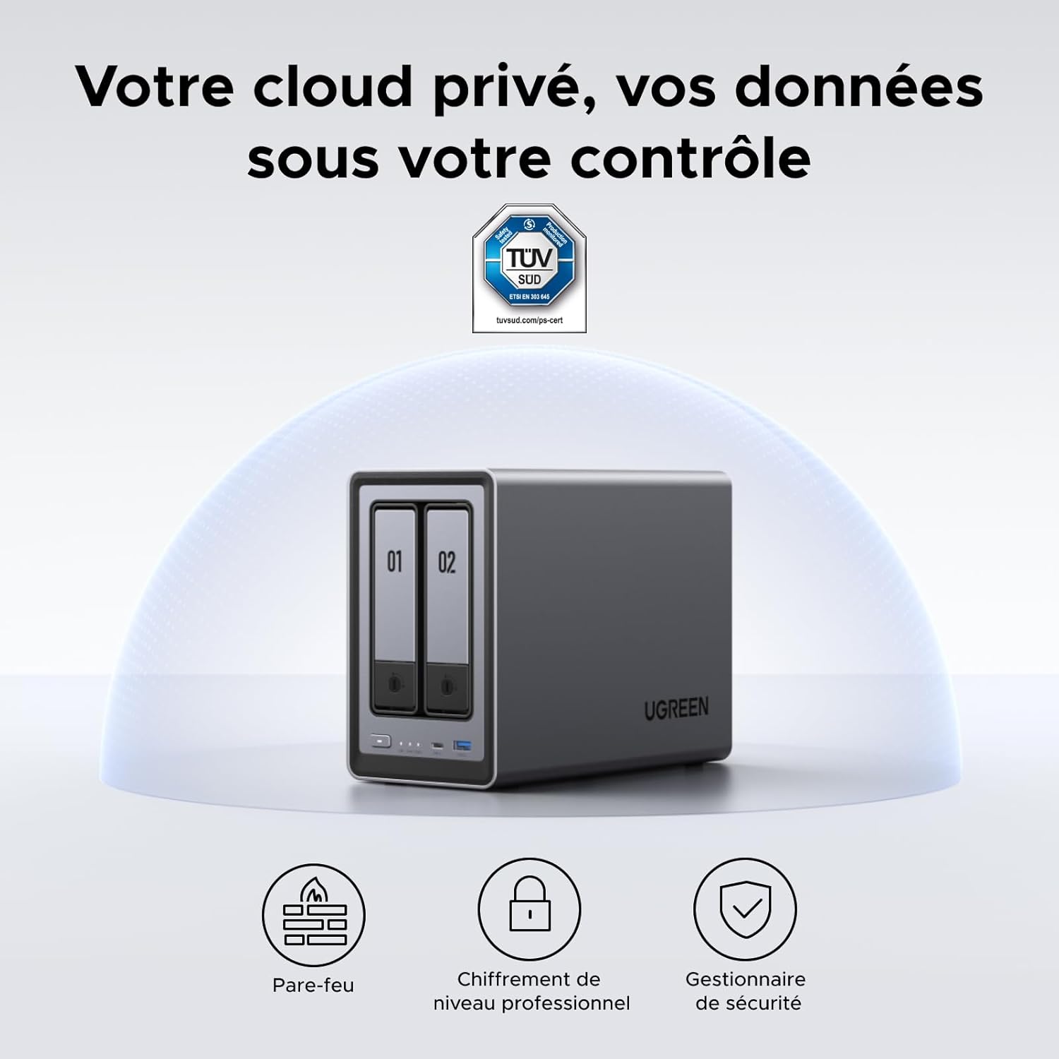 NAS bureau 2 baies DXP2800 Intel N100 8 Go DDR5 25 GbE M.2 NVMe HDMI 4K stockage réseau