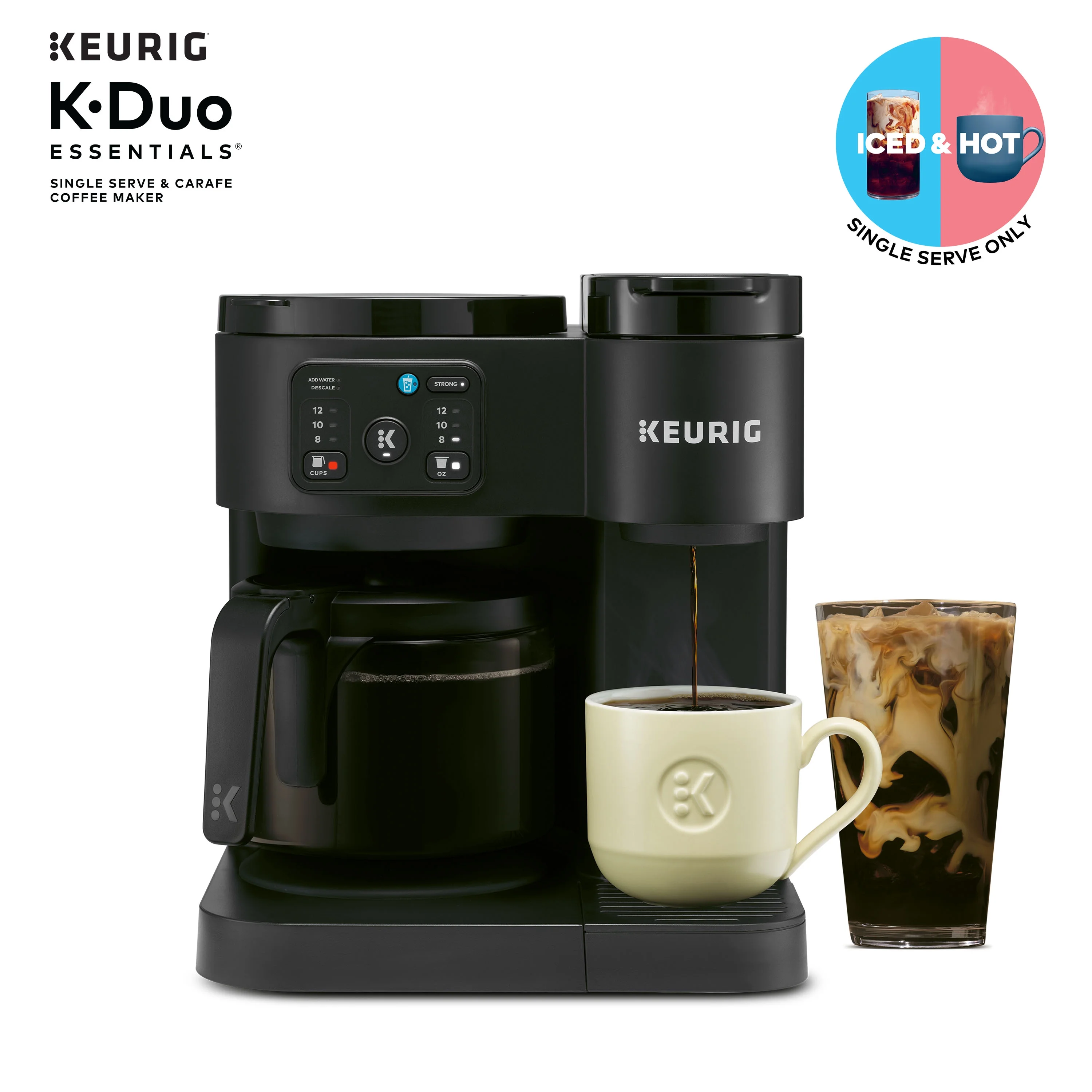 Keurig K - Duo Essentials, Hot & Iced Single - Serve K - Cup Pod Coffee Maker & Carafe, Moonlight Grey