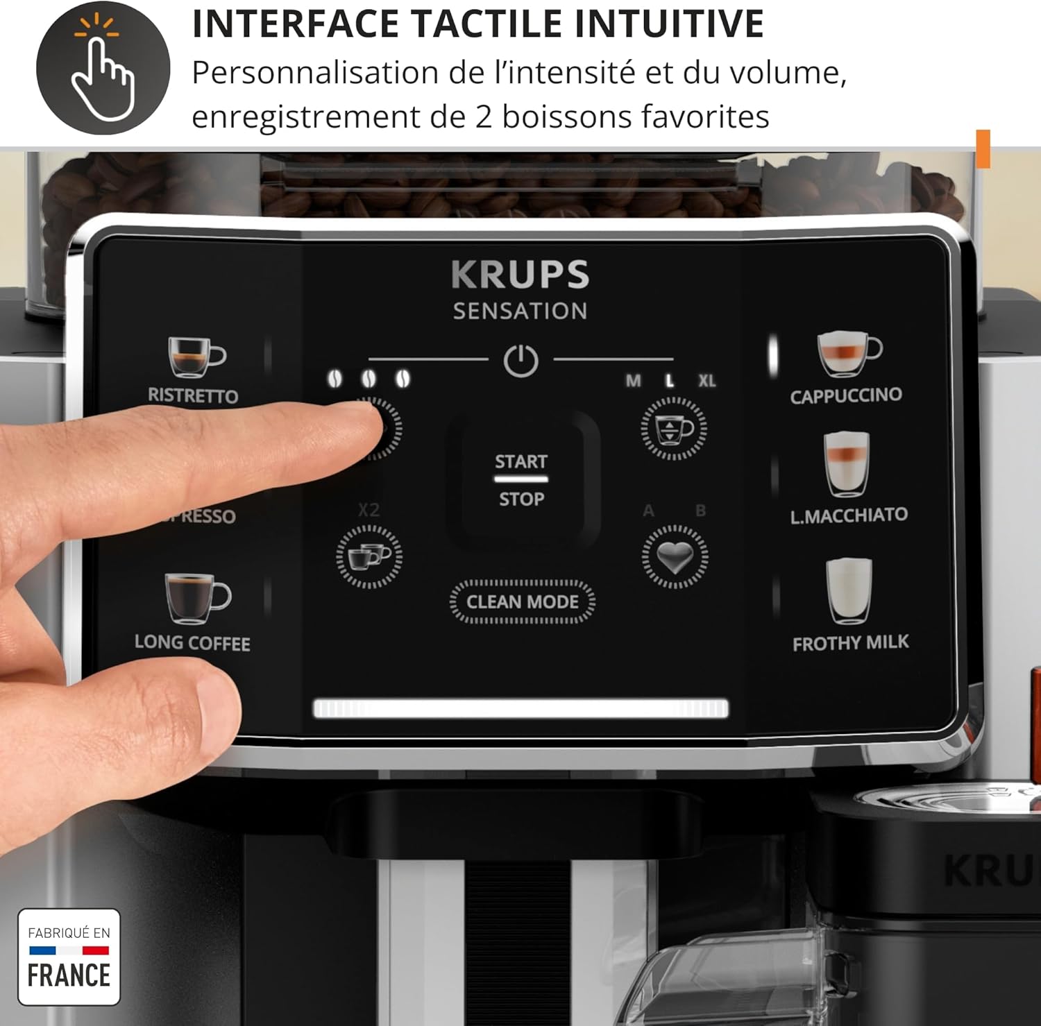 Machine café grains expresso automatique 6 boissons carafe lait interface tactile