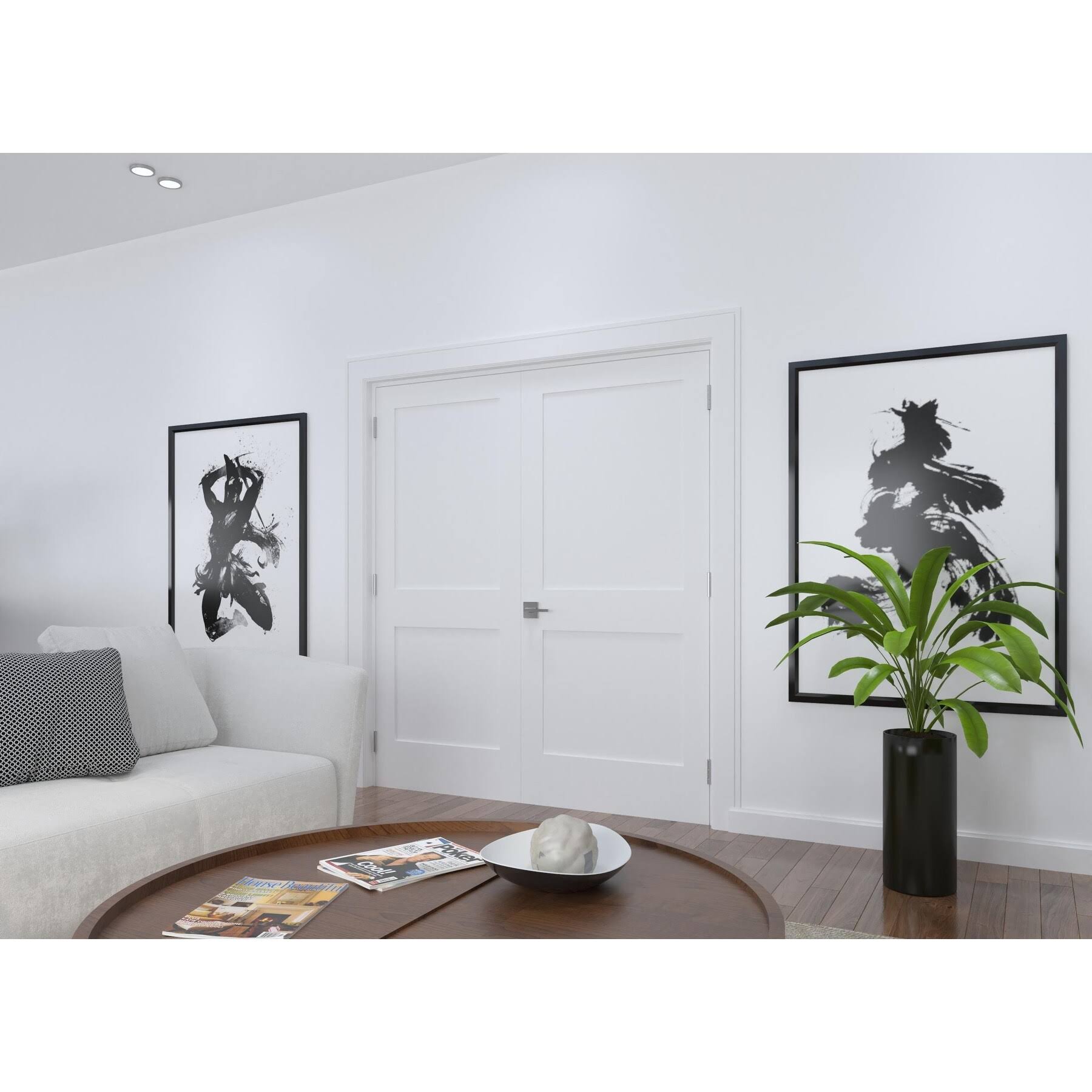 Gauss Pre-Hung Interior Solid Core French Door Double Panel Primed White with Hing Reso Hardware Finish: Oil Rubbed Bronze, Size: 56