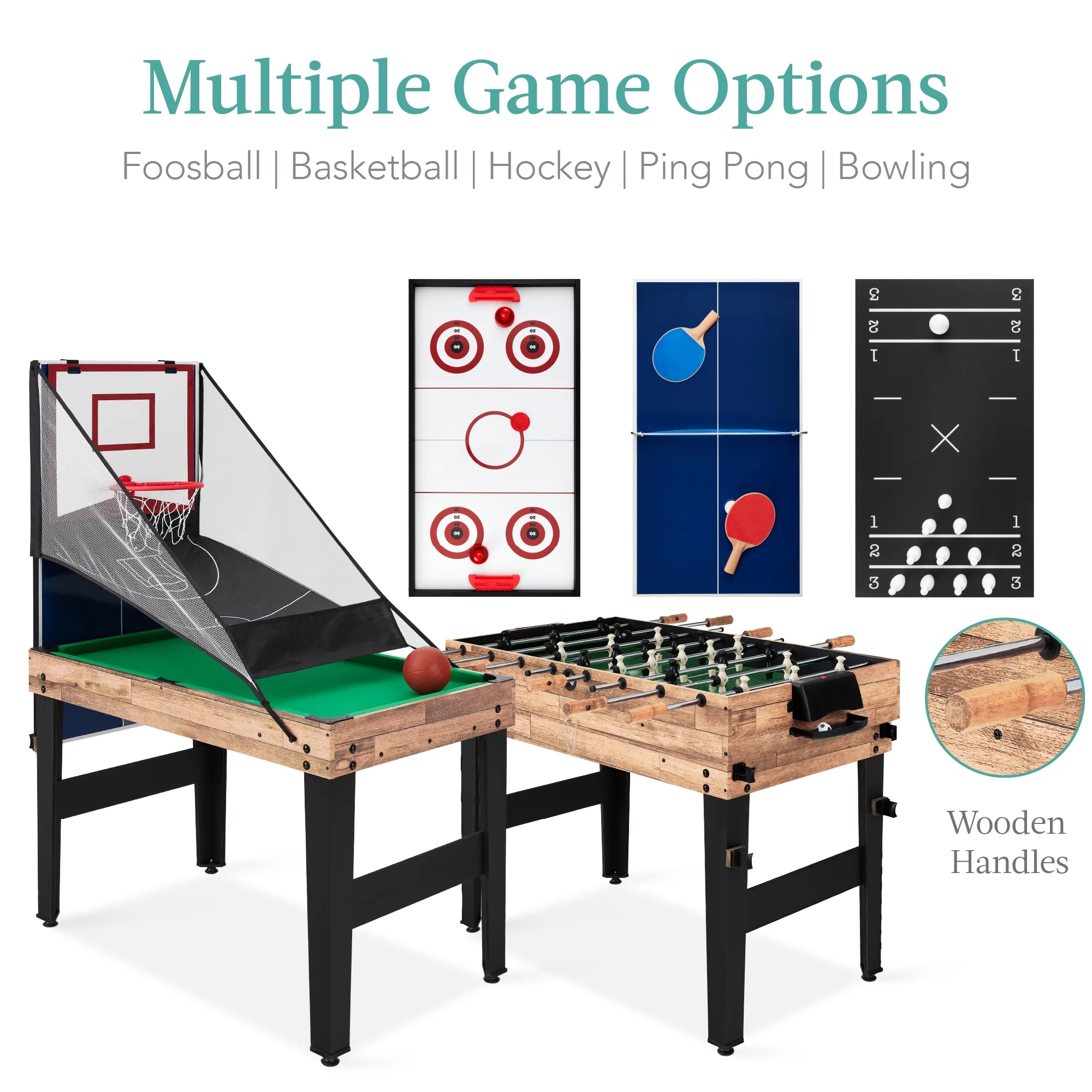 Best Choice Products 13 - in - 1 Combo Game Table Set W/ Ping Pong, Foosball, Basketball, Hockey, Archery - Natural