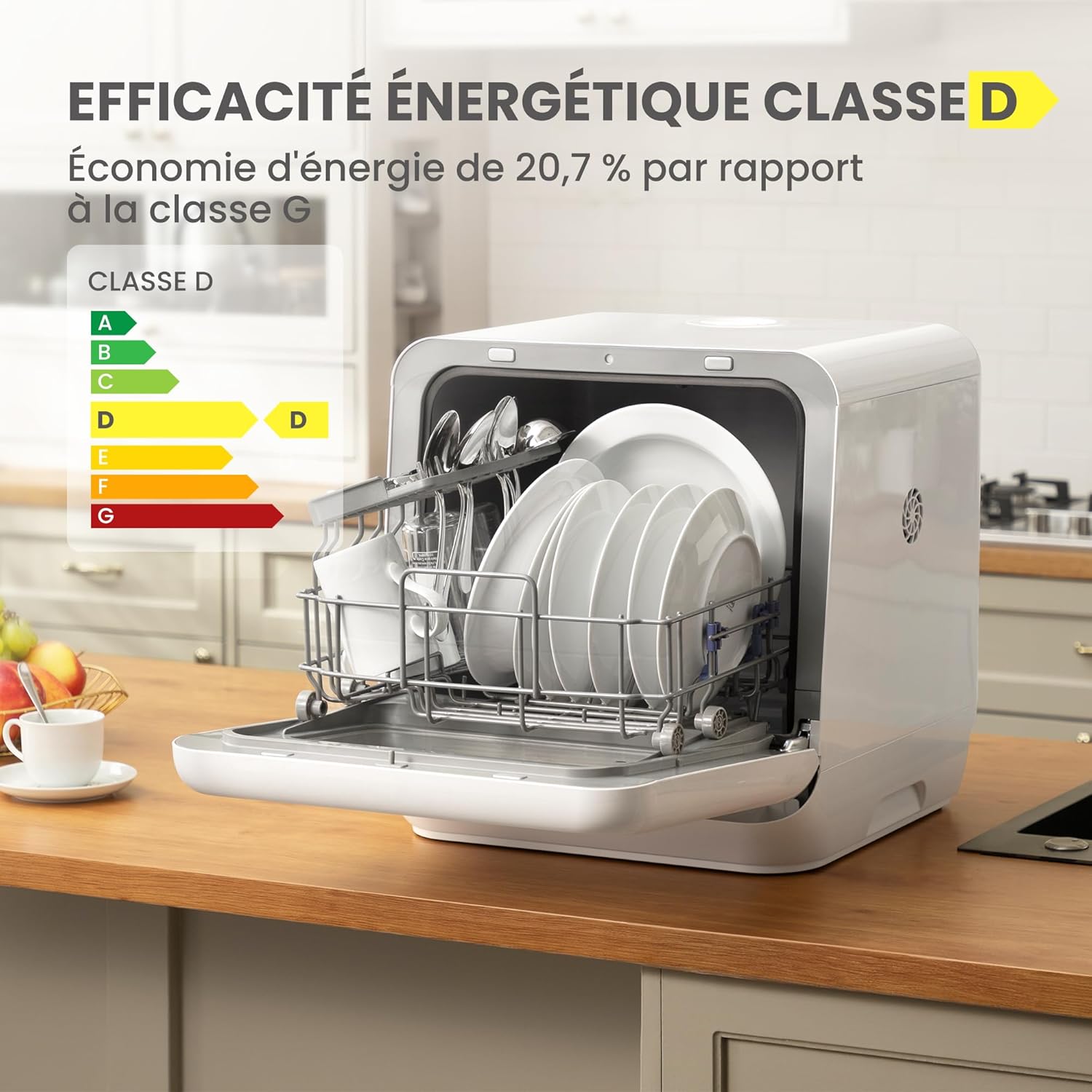 Lave vaisselle comptoir mini 6 programmes vapeur bébé fruits sans plomberie départ différé stockage 72 h blanc
