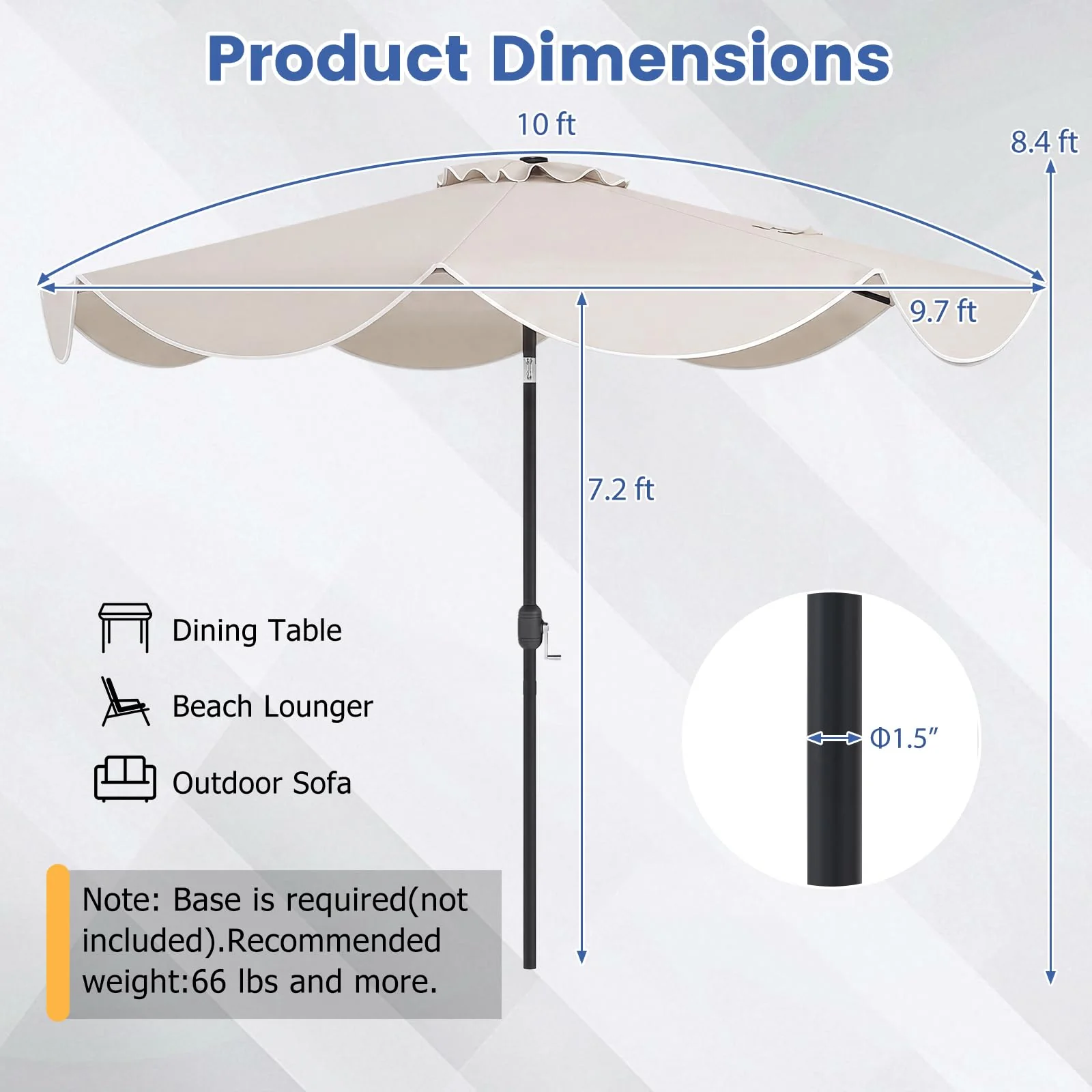 Tangkula 10 FT Solar Patio Umbrella with Base Included