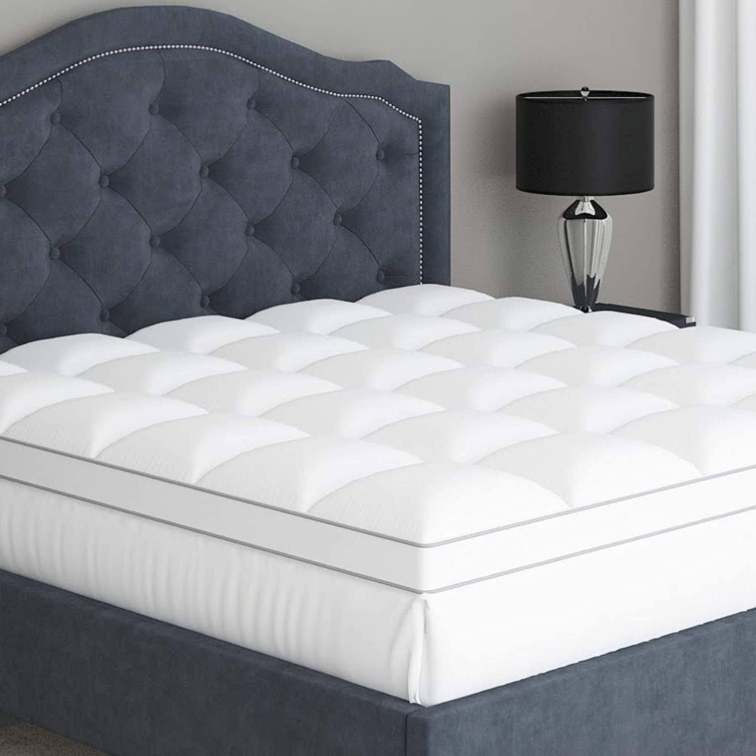 Sleep Mantra King Cooling Mattress Topper, Pillow-Top Optimum Thickness, Soft 100% Cotton Fabric, Breathable & Plush Quilted Down-like Fill, Snug