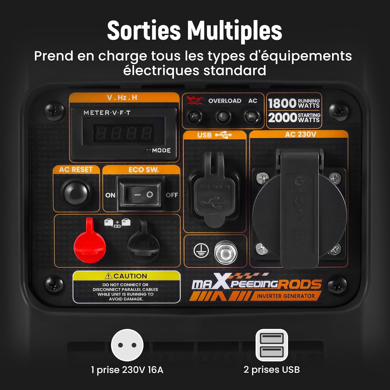 Générateur électrique inverter 2000W silencieux essence 4 temps affichage numérique