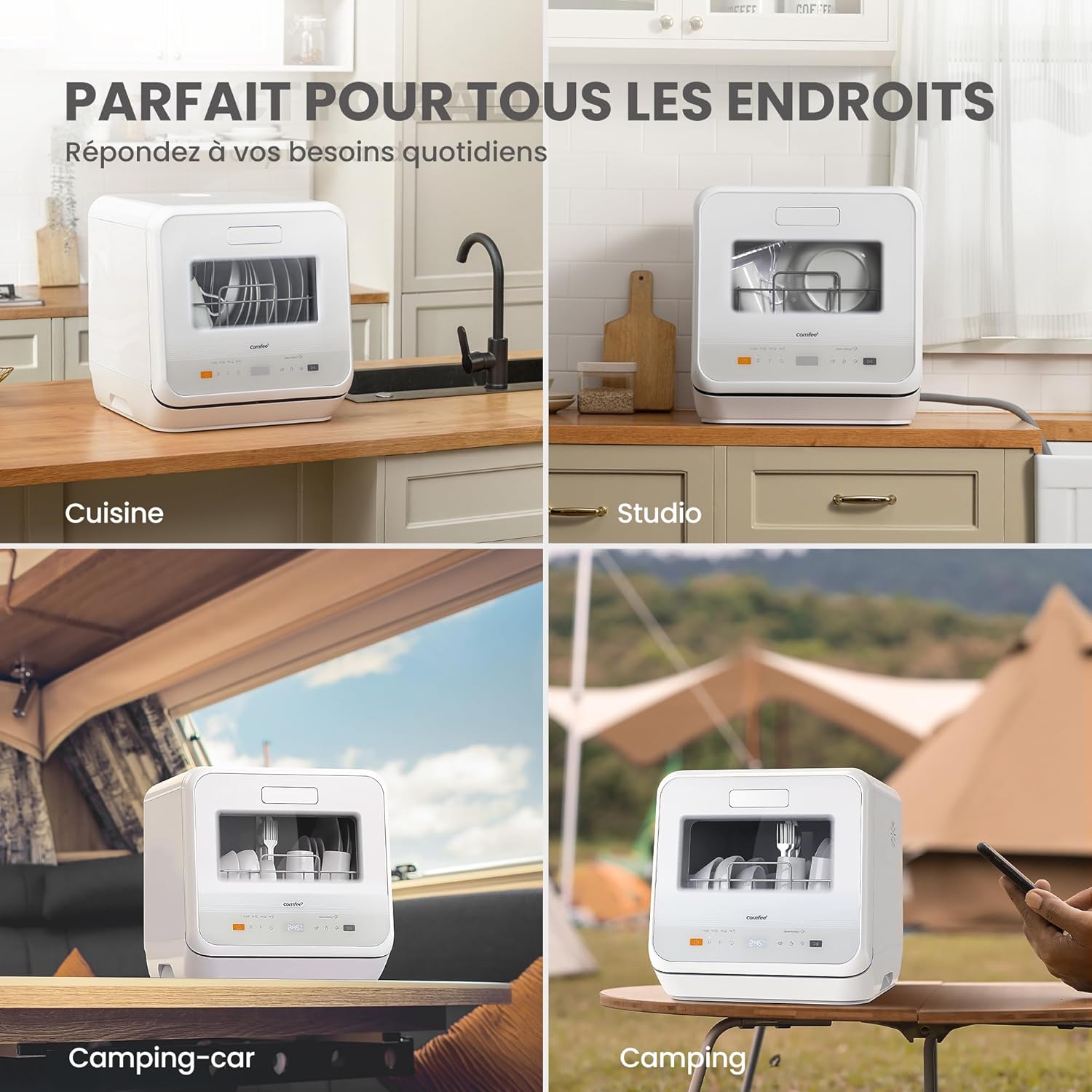 Lave vaisselle comptoir mini 6 programmes vapeur bébé fruits sans plomberie départ différé stockage 72 h blanc