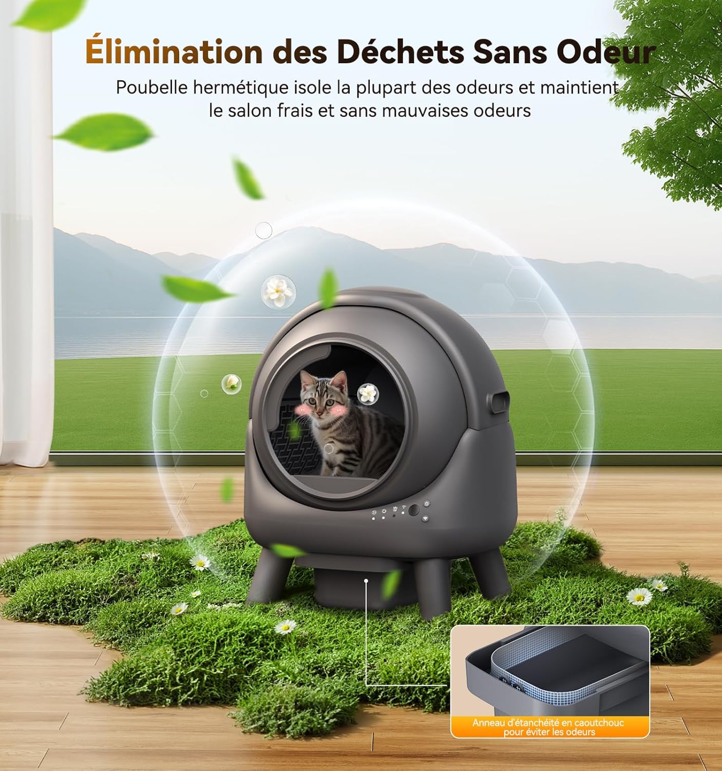 Litière chat autonettoyante bac automatique anti odeur contrôle app capacité 65L