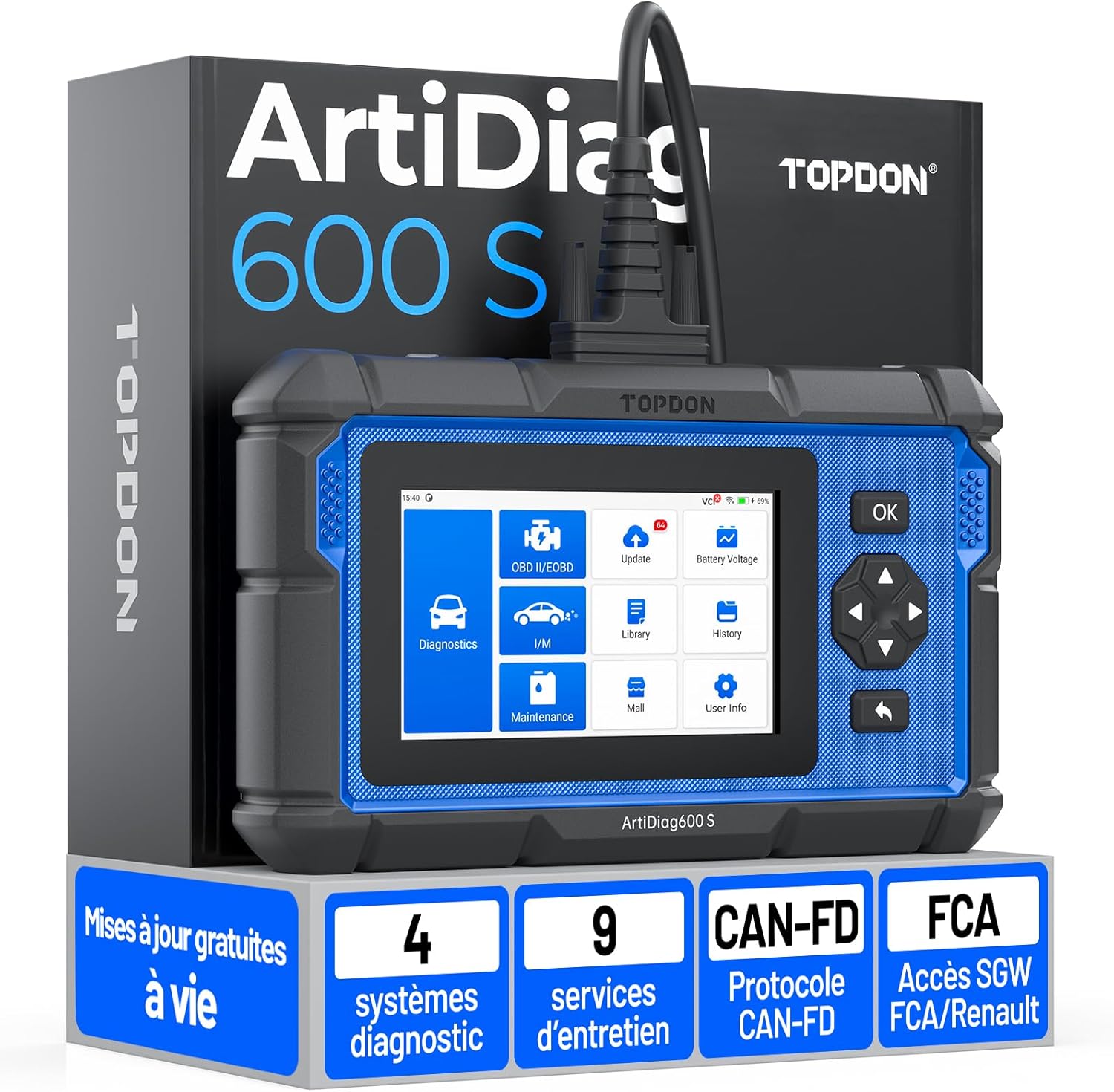 Valise diagnostic auto ArtiDiag600S OBD2 4 systèmes 9 réinitialisations fonctions complètes