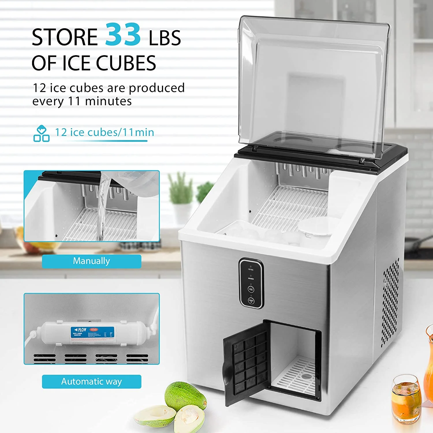 VIVOHOME 2 in 1 Countertop Ice Maker & Ice Shaver Machine, 33 lb/Day