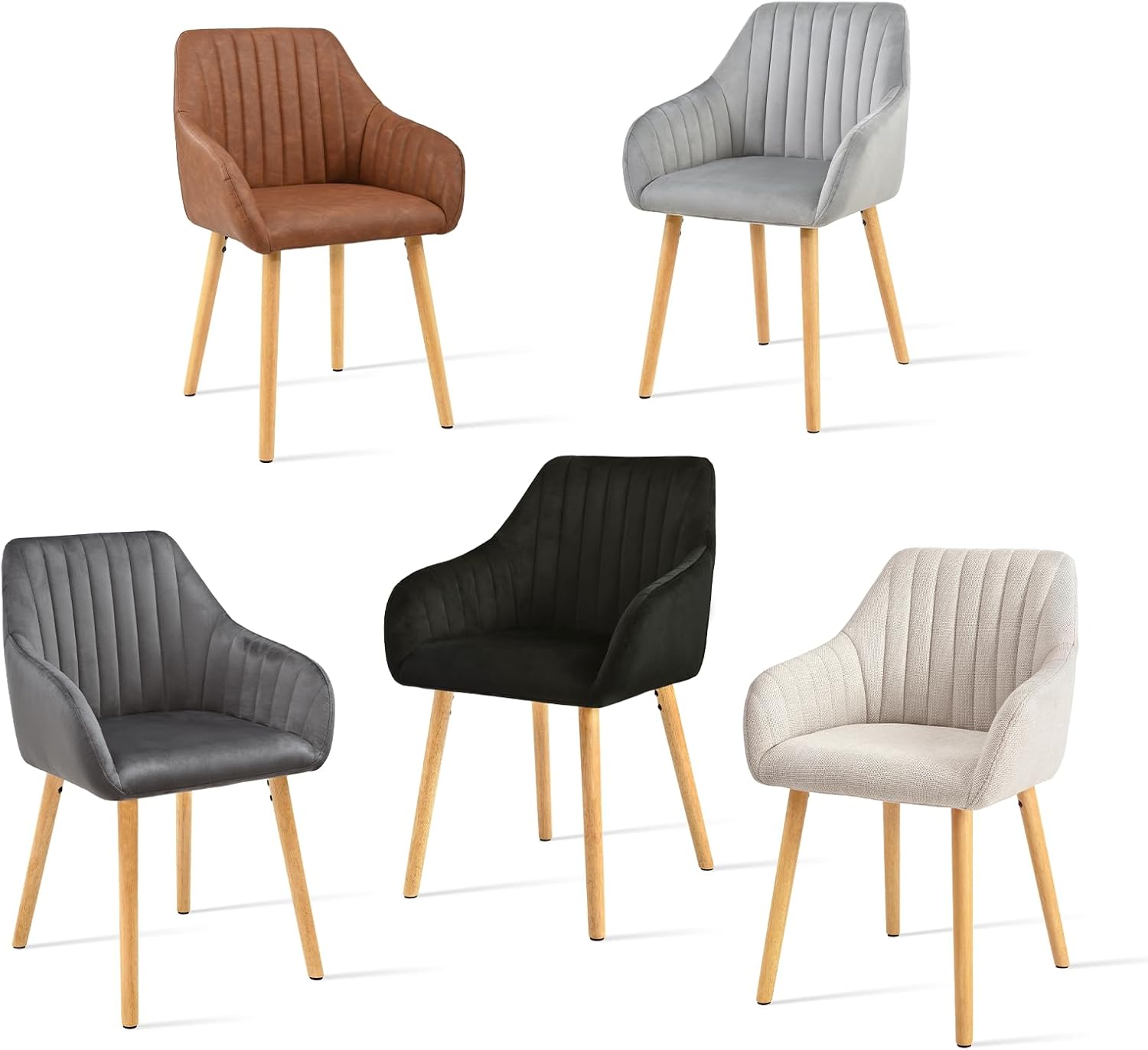 Lot 4 chaises salle à manger beige accoudoirs rembourrées polyester pieds bois salon cuisine bureau