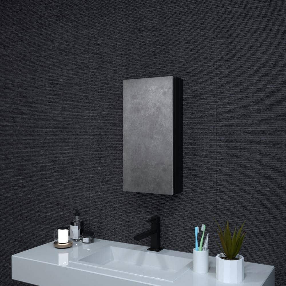 12 in. W x 24 in. H Rectangular Matte Black Aluminum Recessed/Surface Mount Medicine Cabinet with Mirror