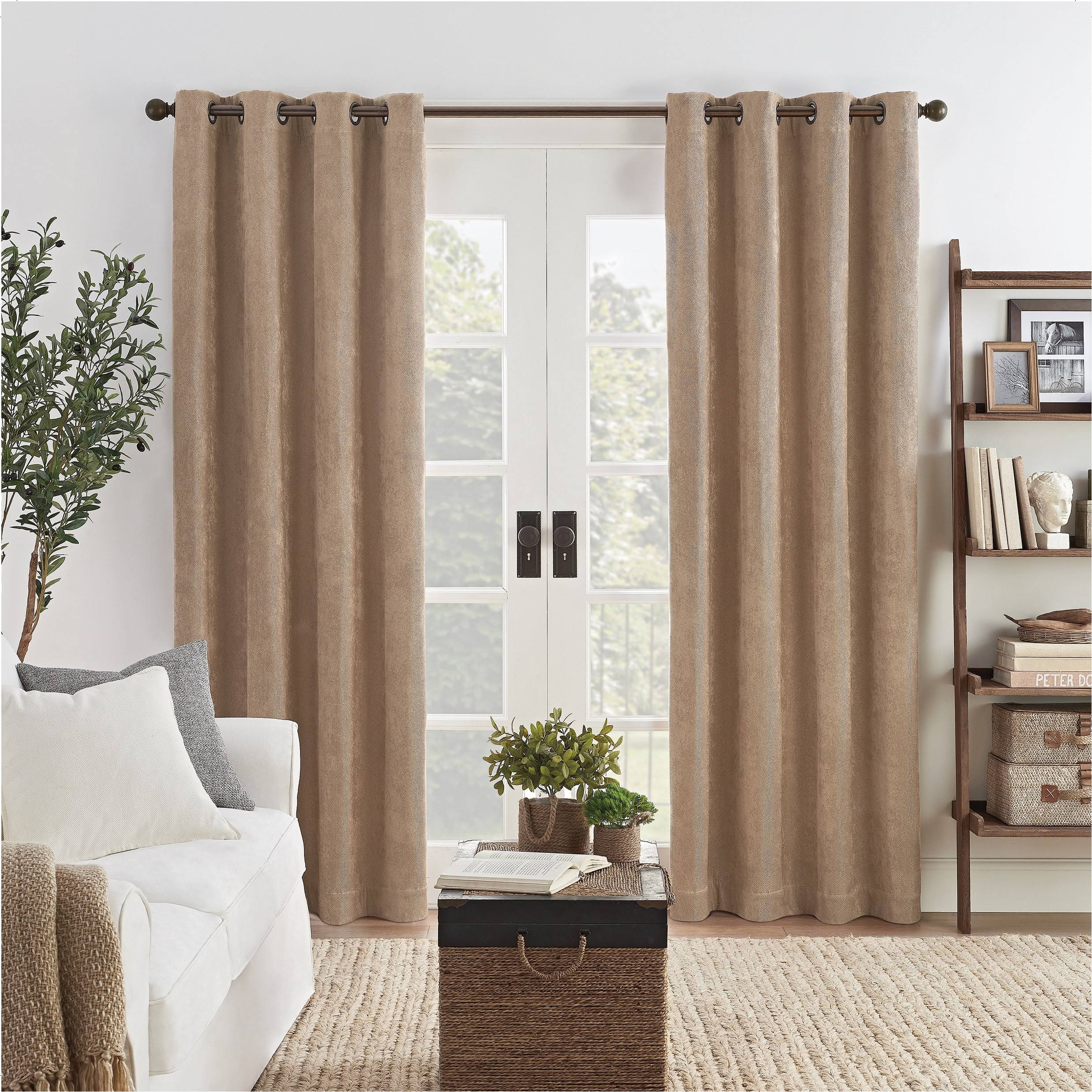 Eclipse Ambiance Draft Stopper Energy Saving 100% Blackout Grommet Top Single Curtain Panel, Brown