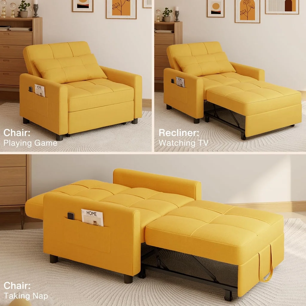 Convertible Sleeper Chair, Aiho 3 - in - 1 Convertible Sofa Bed Recliner Chair with Pull Out Couch - Dark Gray